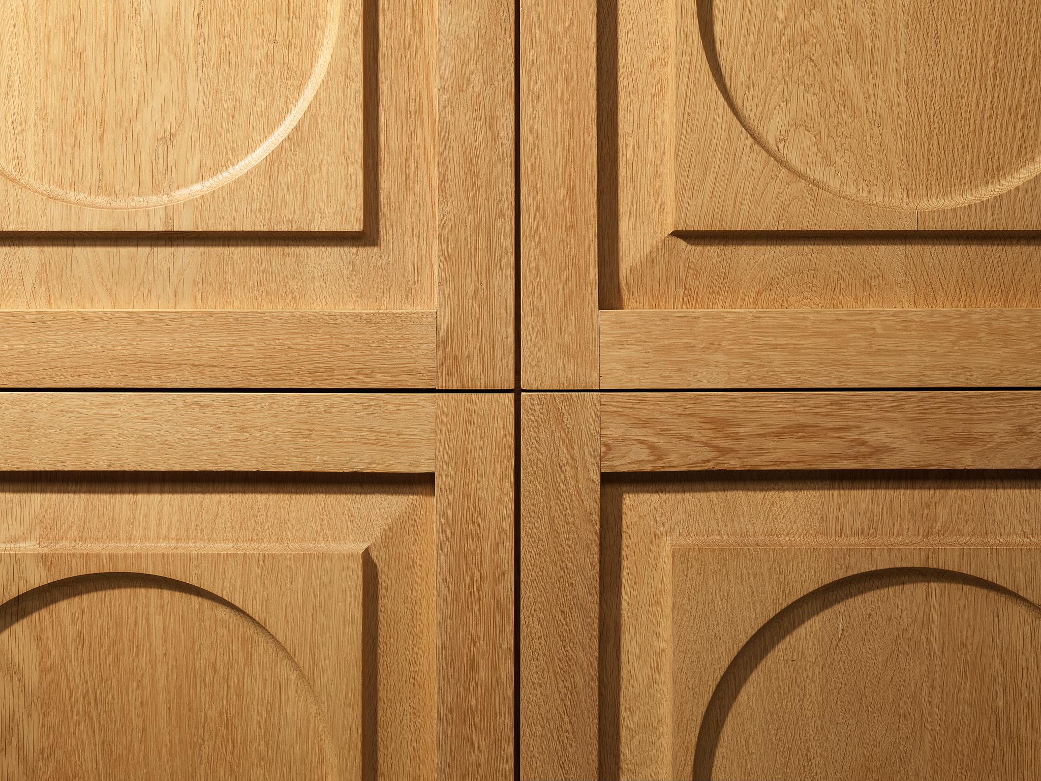 Modern Cabinet with Circular Carvings in Blond Oak case pieces and storage cabinets Morentz