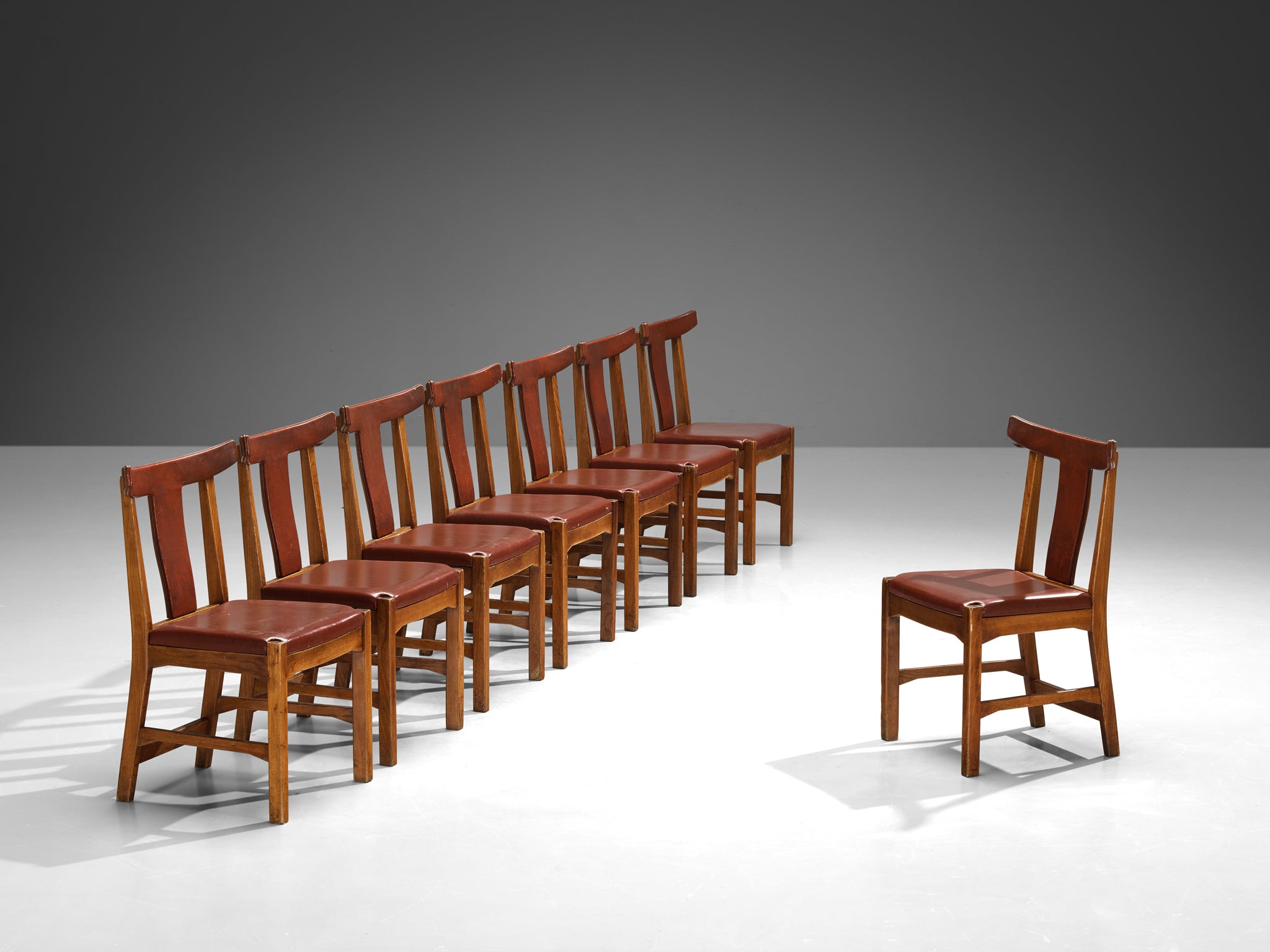 Knud Hansen for Søren Willadsen Set of Twelve Danish Dining Chairs in Leather and Elm Seating Morentz