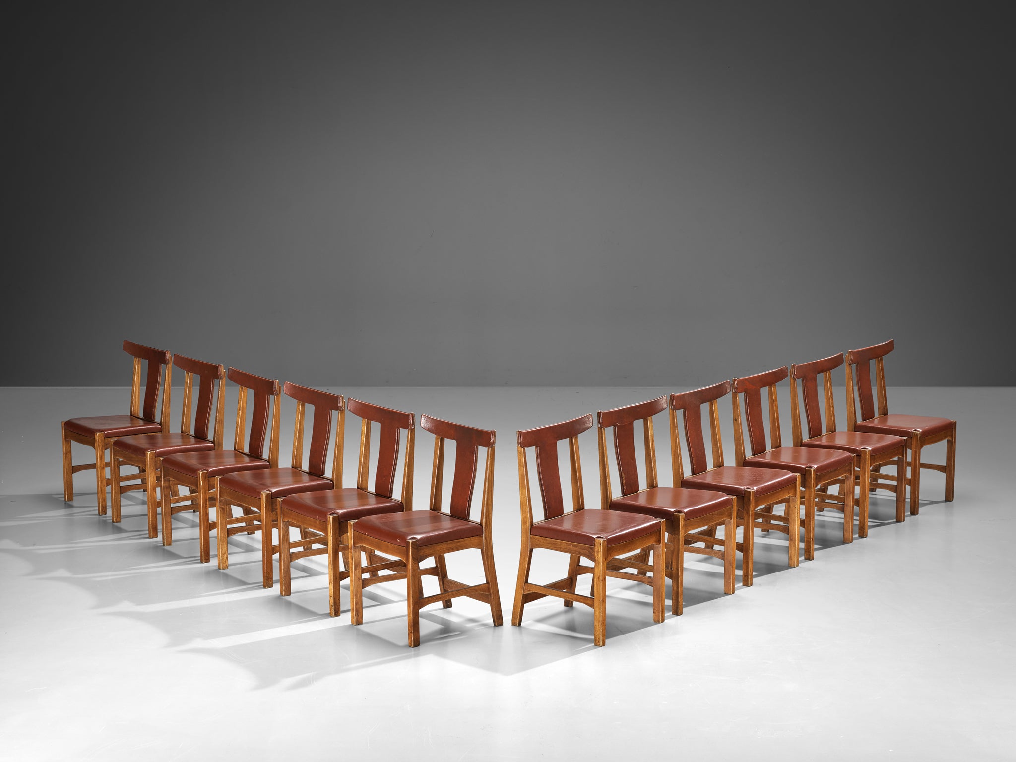 Knud Hansen for Søren Willadsen Set of Twelve Danish Dining Chairs in Leather and Elm Seating Morentz