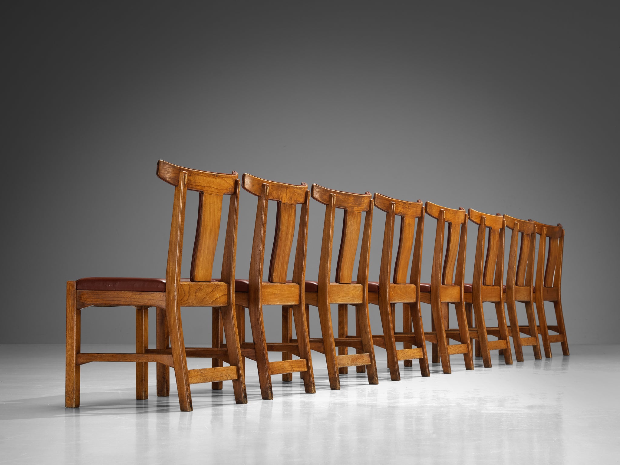 Knud Hansen for Søren Willadsen Set of Eight Danish Dining Chairs in Leather Elm Seating Morentz
