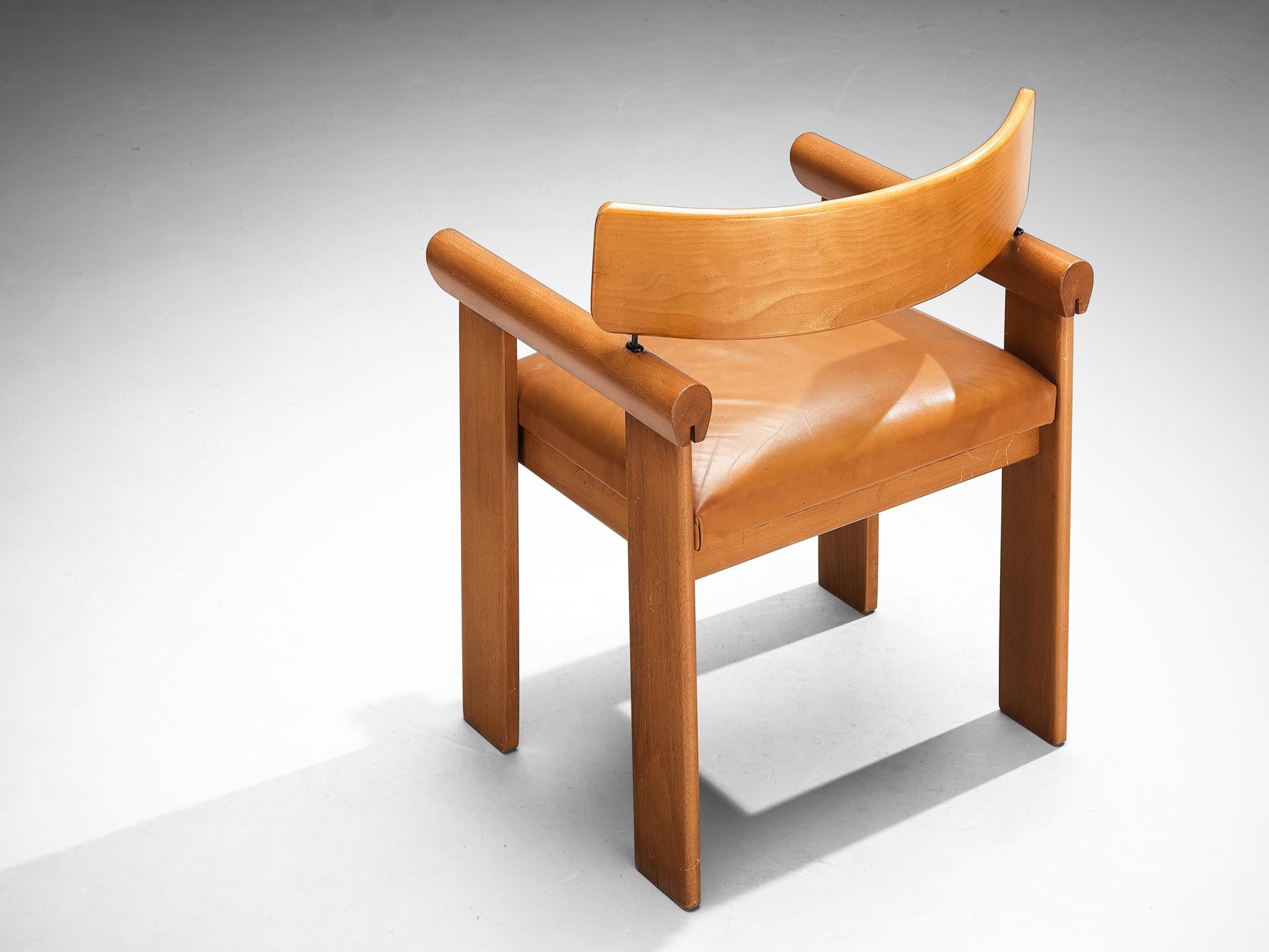 Italian Set of Four Architectural Armchairs in Cognac Leather seating Morentz