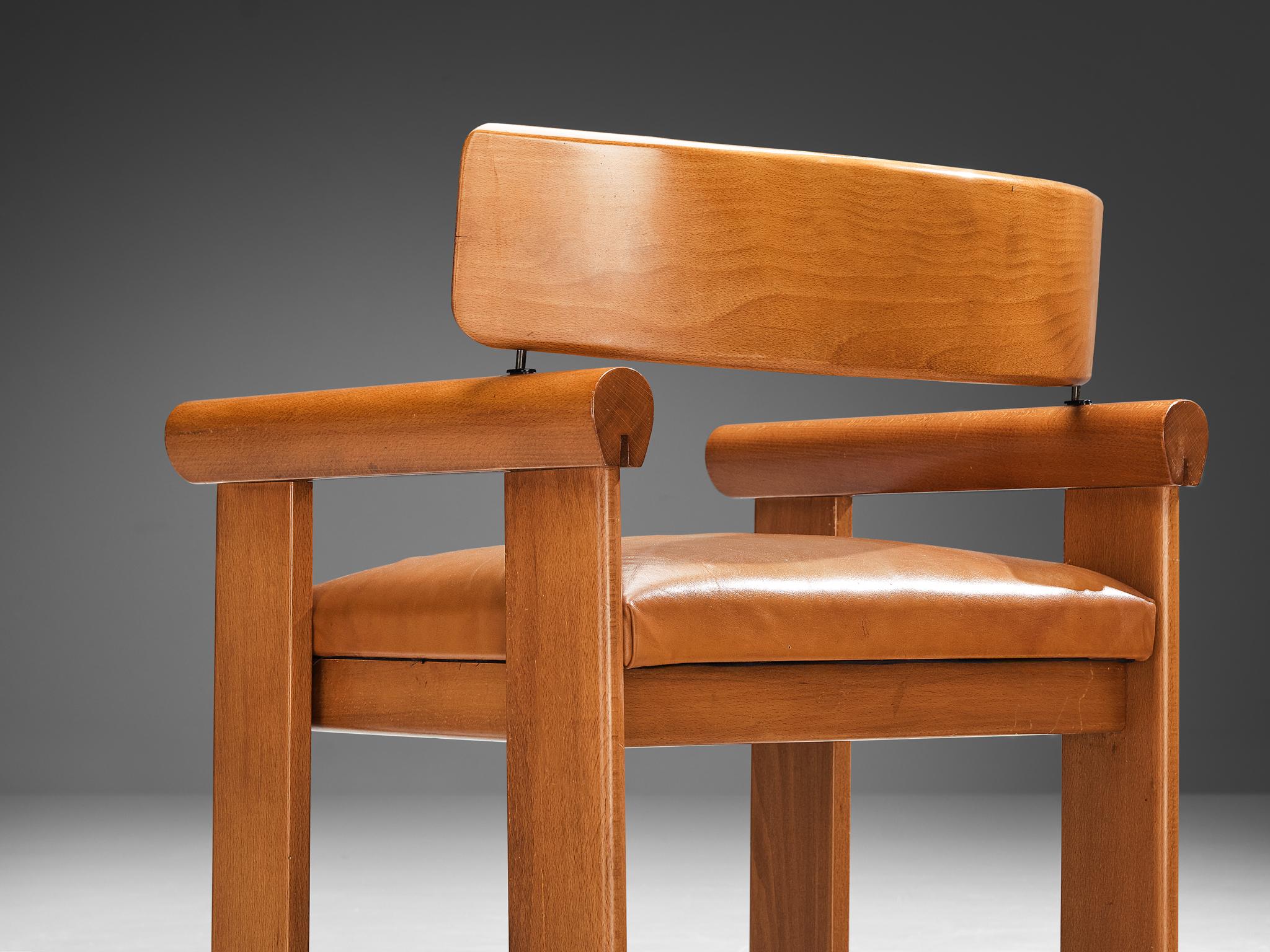 Italian Set of Four Architectural Armchairs in Cognac Leather seating Morentz