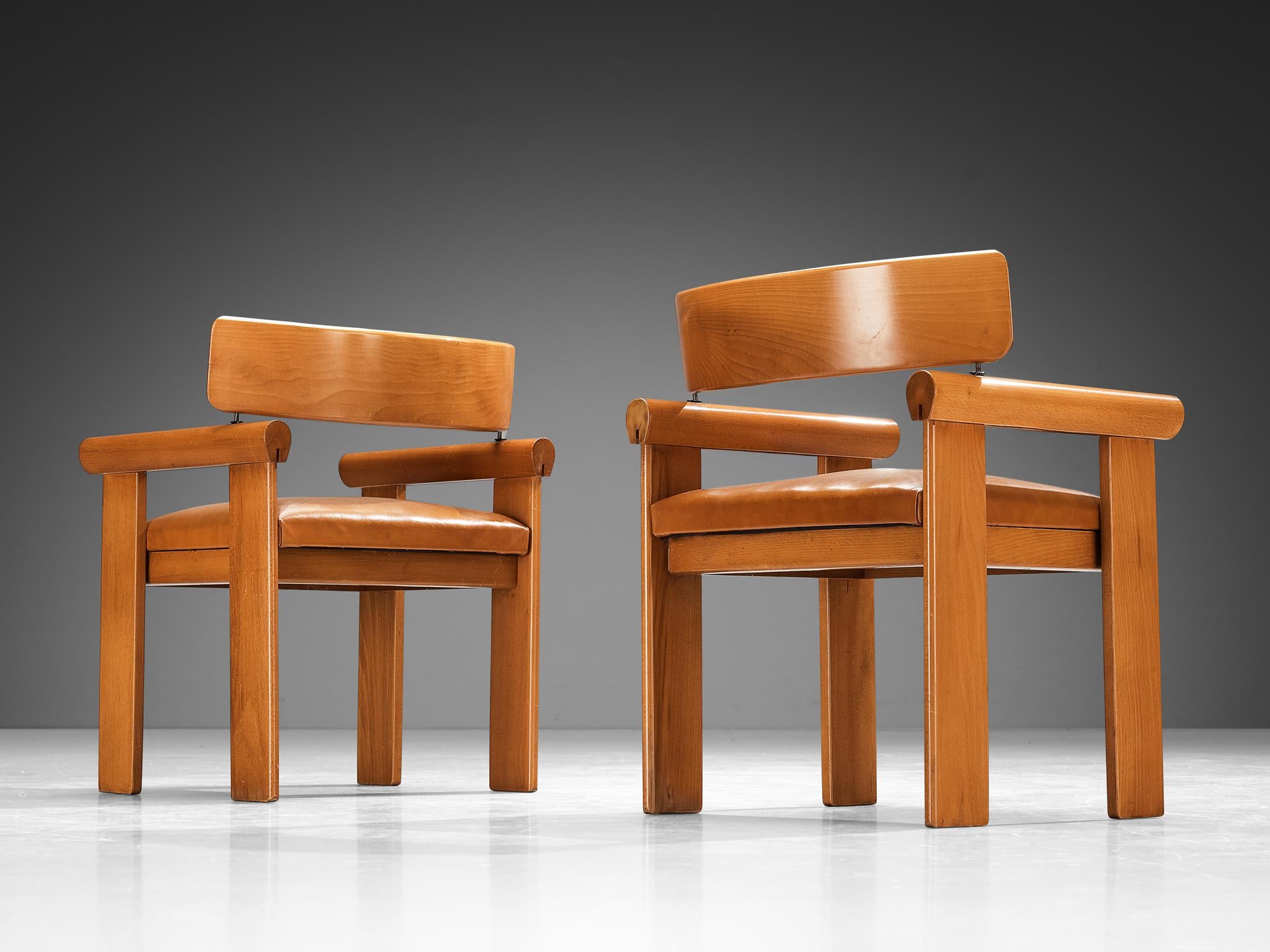 Italian Set of Four Architectural Armchairs in Cognac Leather seating Morentz