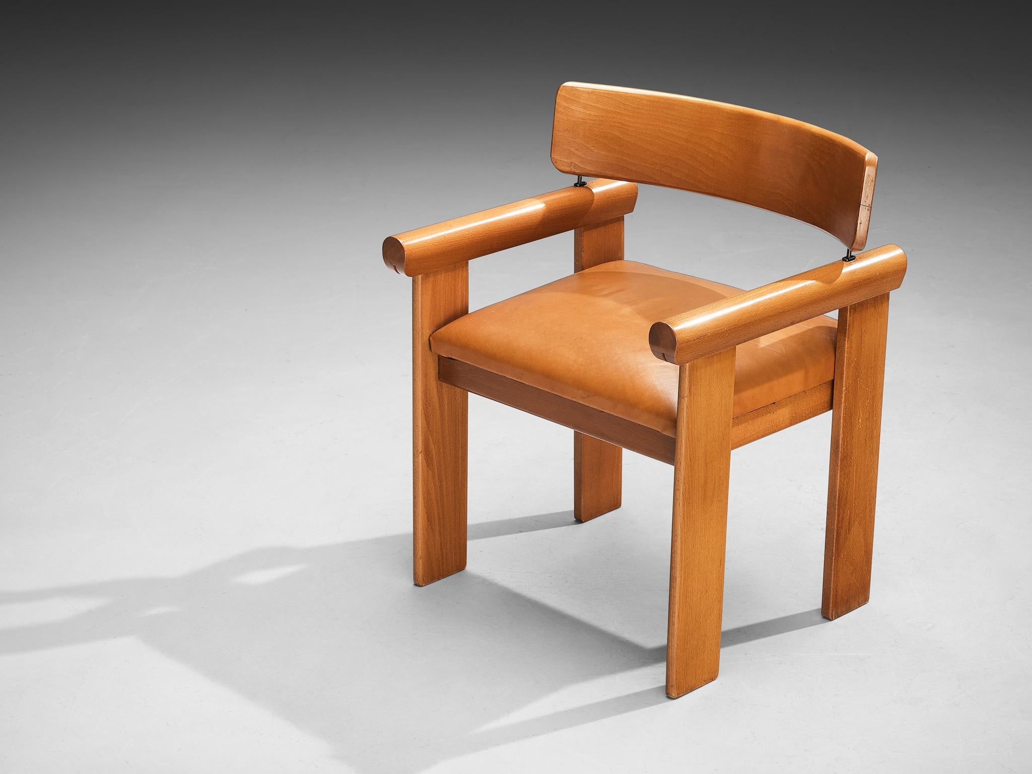 Italian Set of Four Architectural Armchairs in Cognac Leather seating Morentz