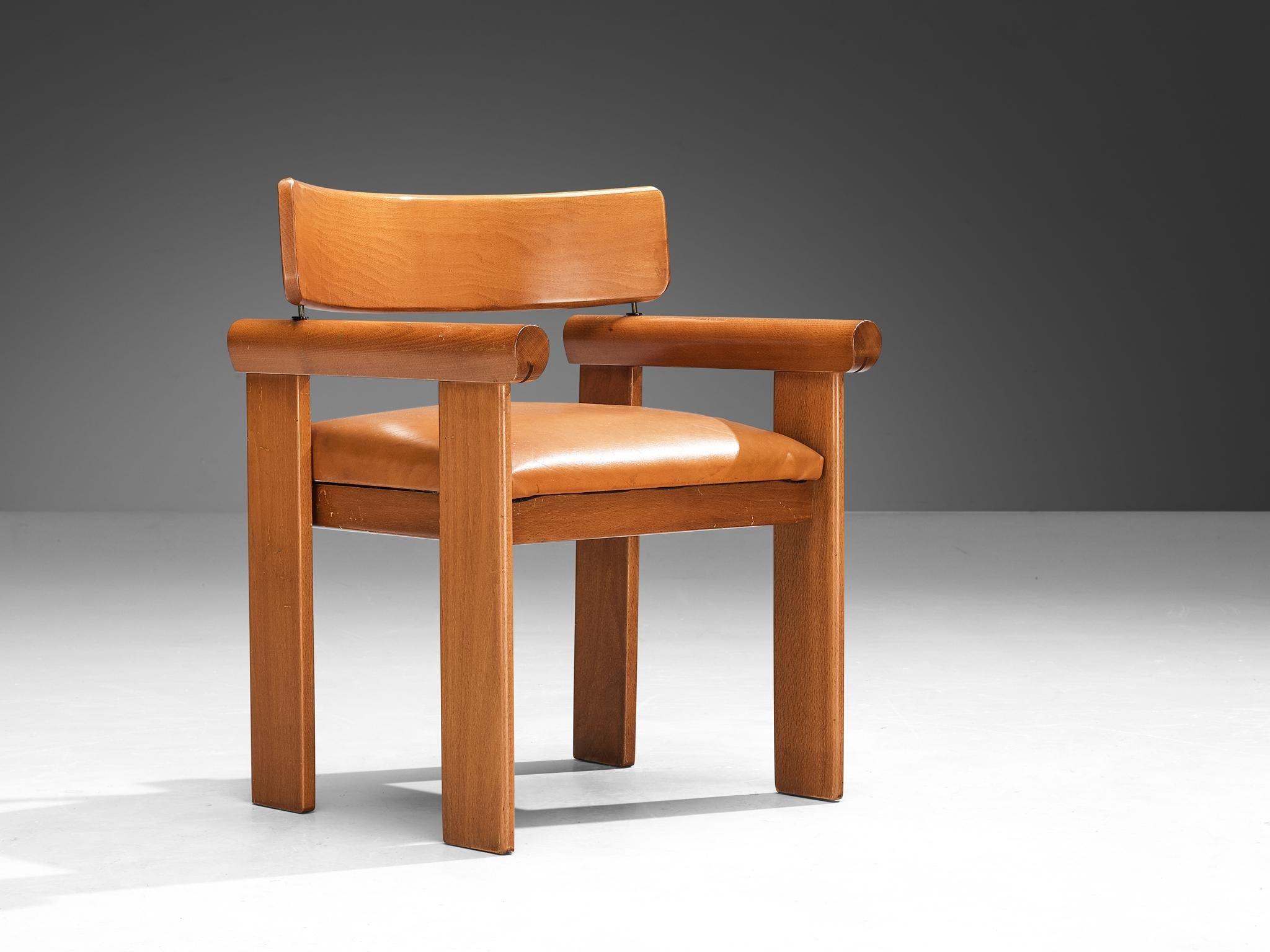 Italian Set of Four Architectural Armchairs in Cognac Leather seating Morentz