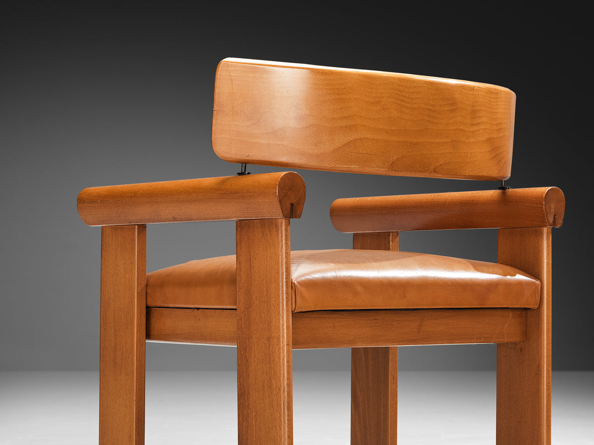 Architectural Armchairs in Beech and Cognac Leather Seating Morentz