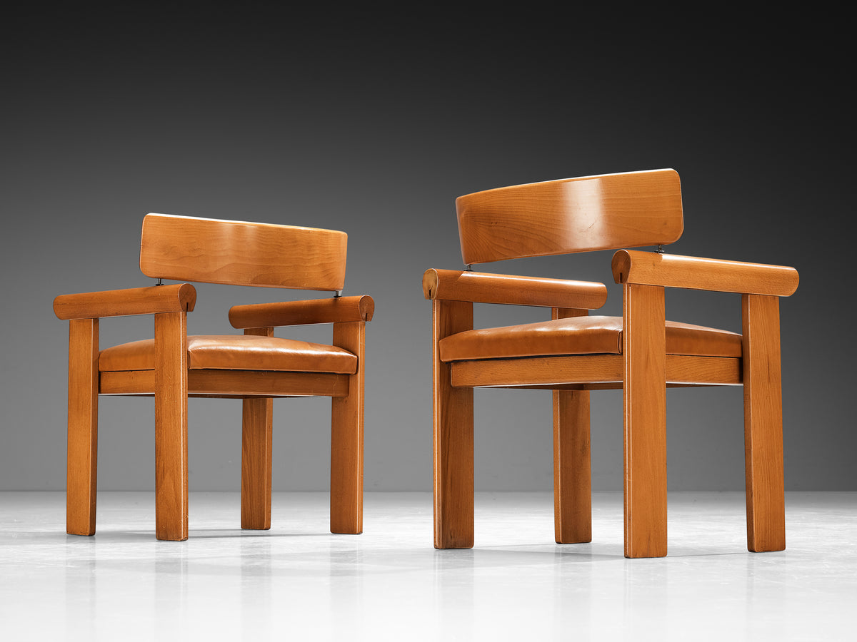 Architectural Armchairs in Beech and Cognac Leather Seating Morentz