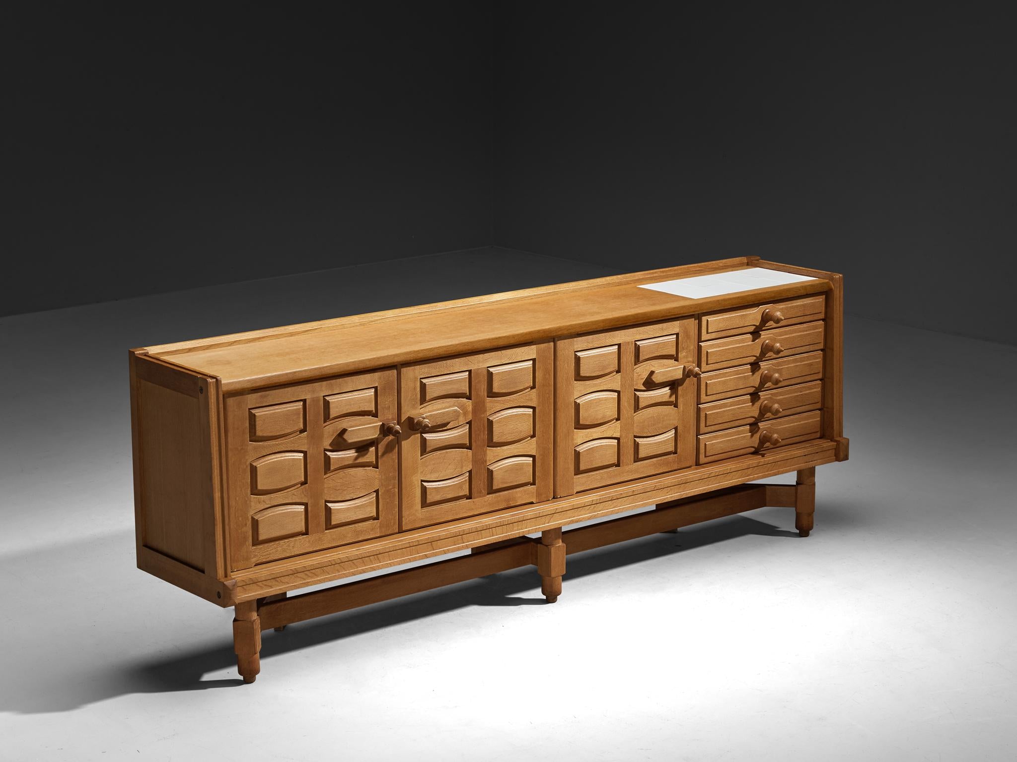Guillerme & Chambron Sideboard in Solid Oak and White Ceramic case pieces and storage cabinets Morentz