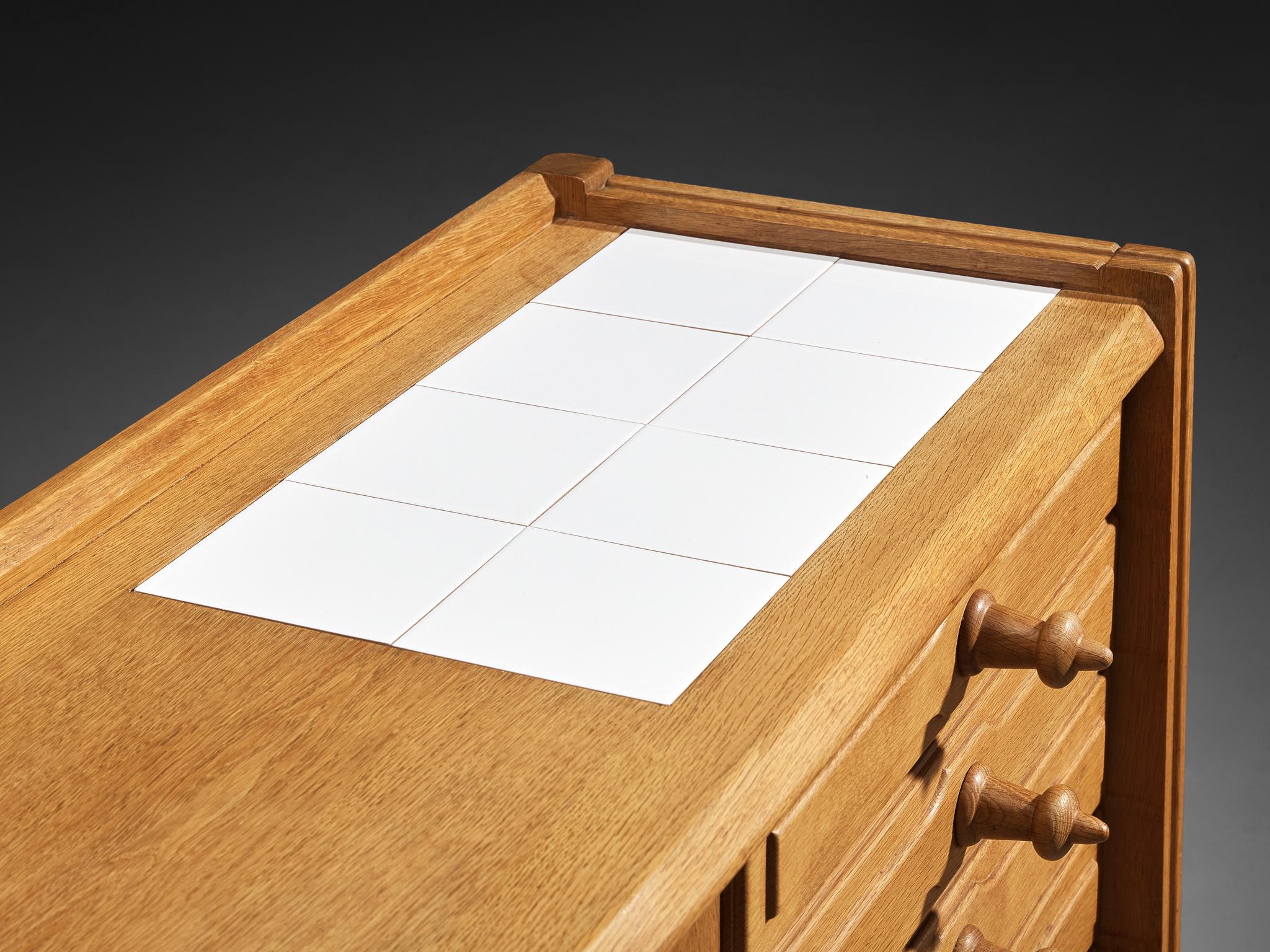 Guillerme & Chambron Sideboard in Solid Oak and White Ceramic case pieces and storage cabinets Morentz
