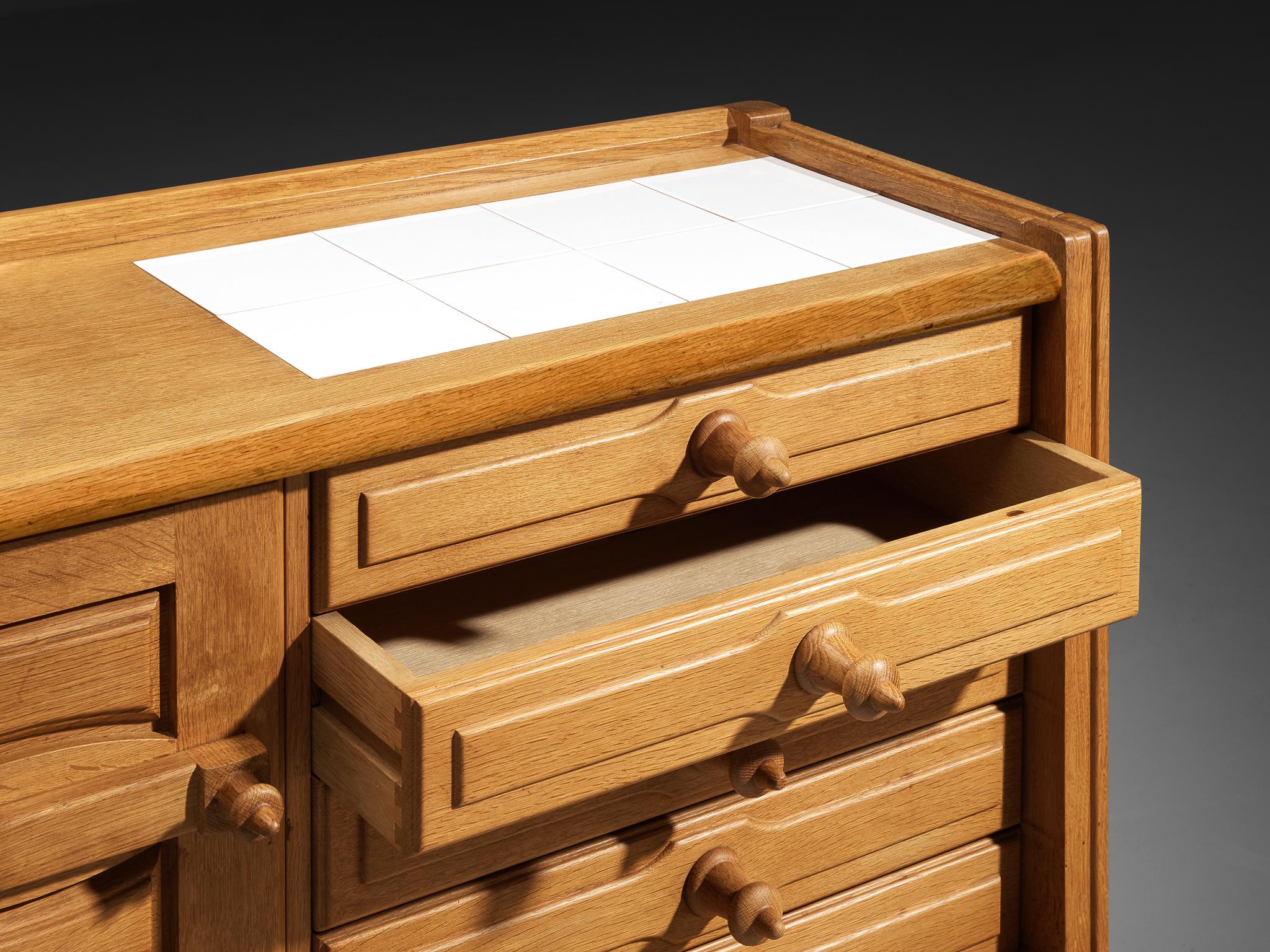 Guillerme & Chambron Sideboard in Solid Oak and White Ceramic case pieces and storage cabinets Morentz