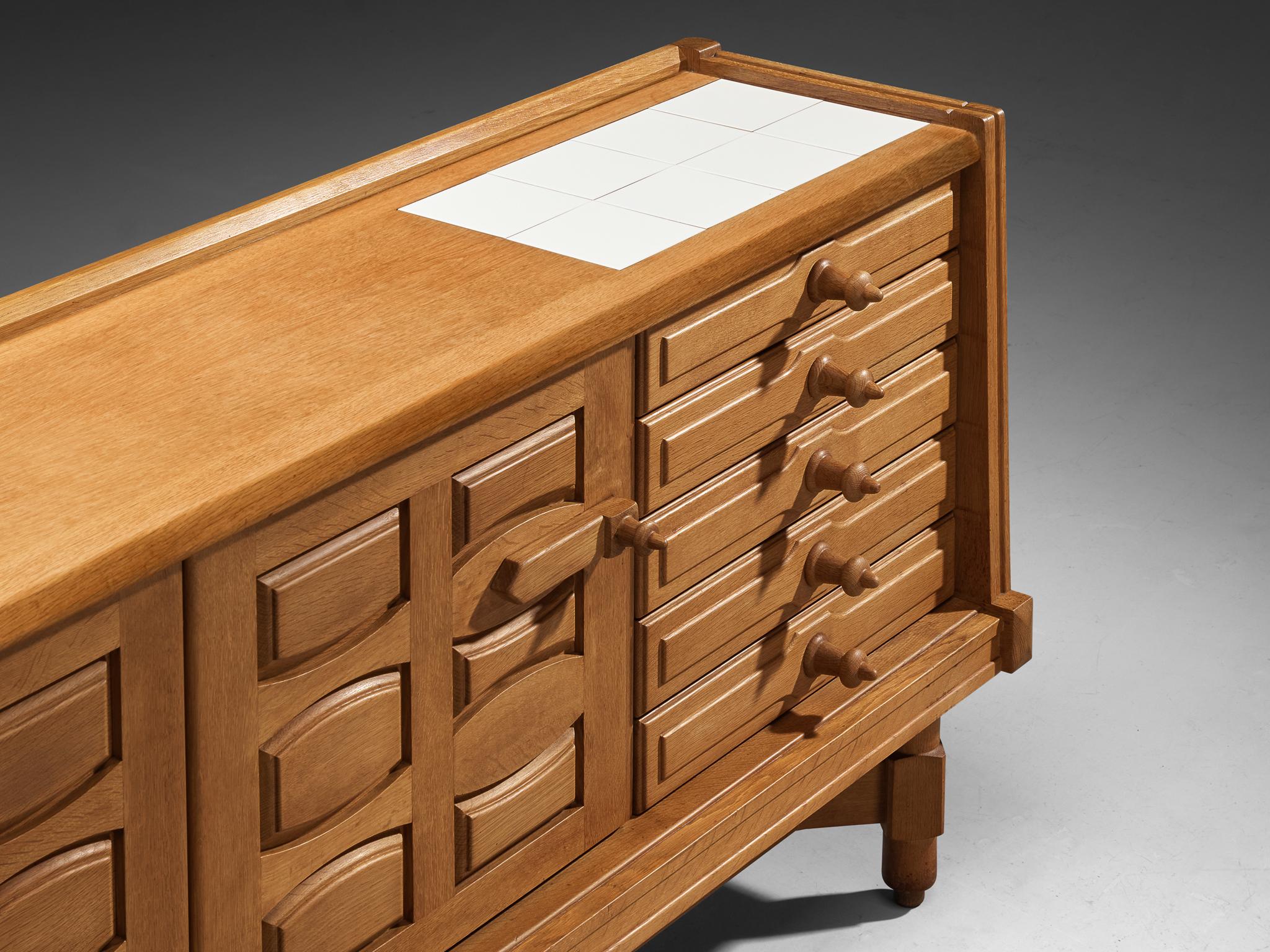 Guillerme & Chambron Sideboard in Solid Oak and White Ceramic case pieces and storage cabinets Morentz