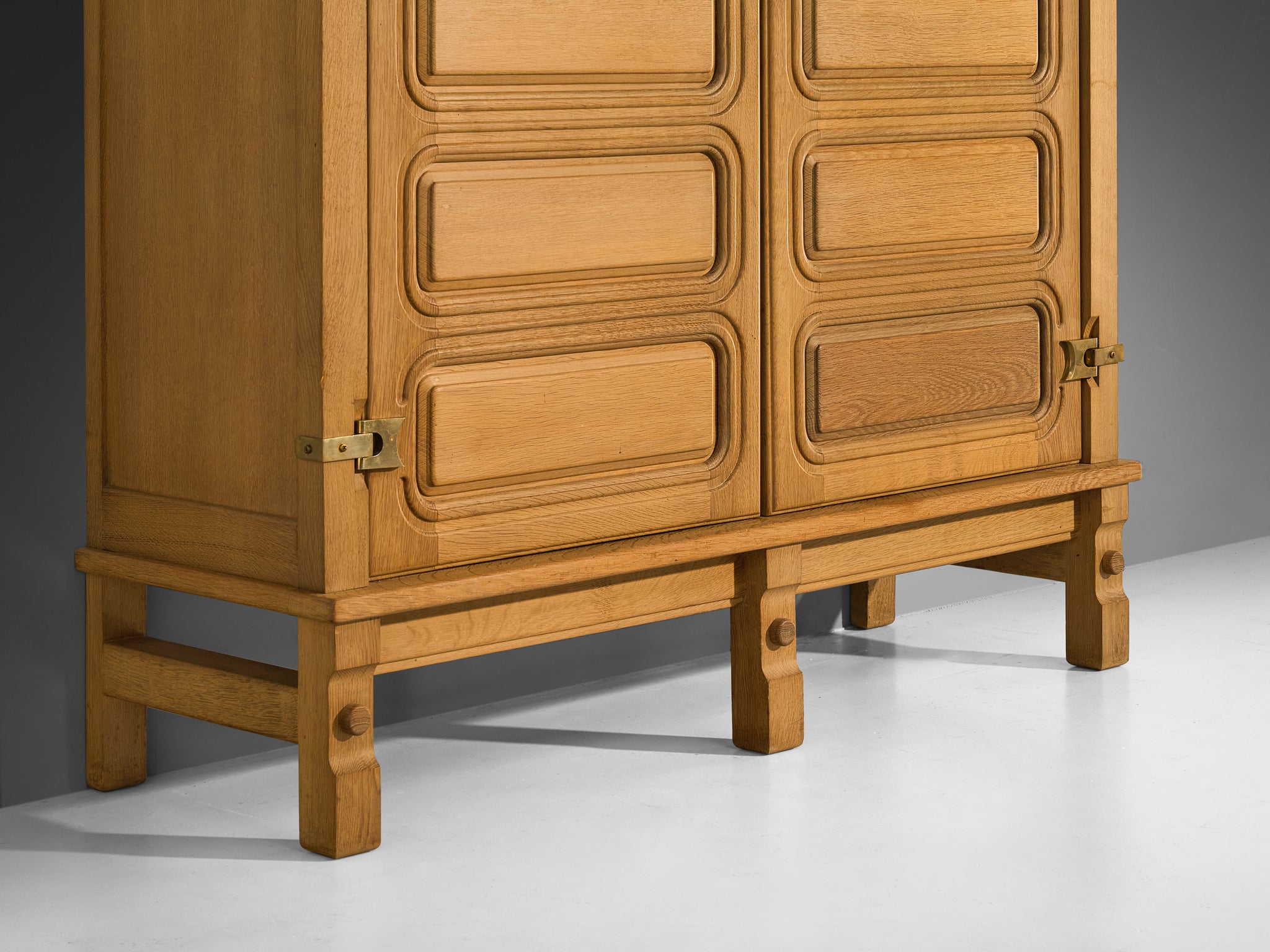 Guillerme & Chambron Highboard in Solid Oak and Brass