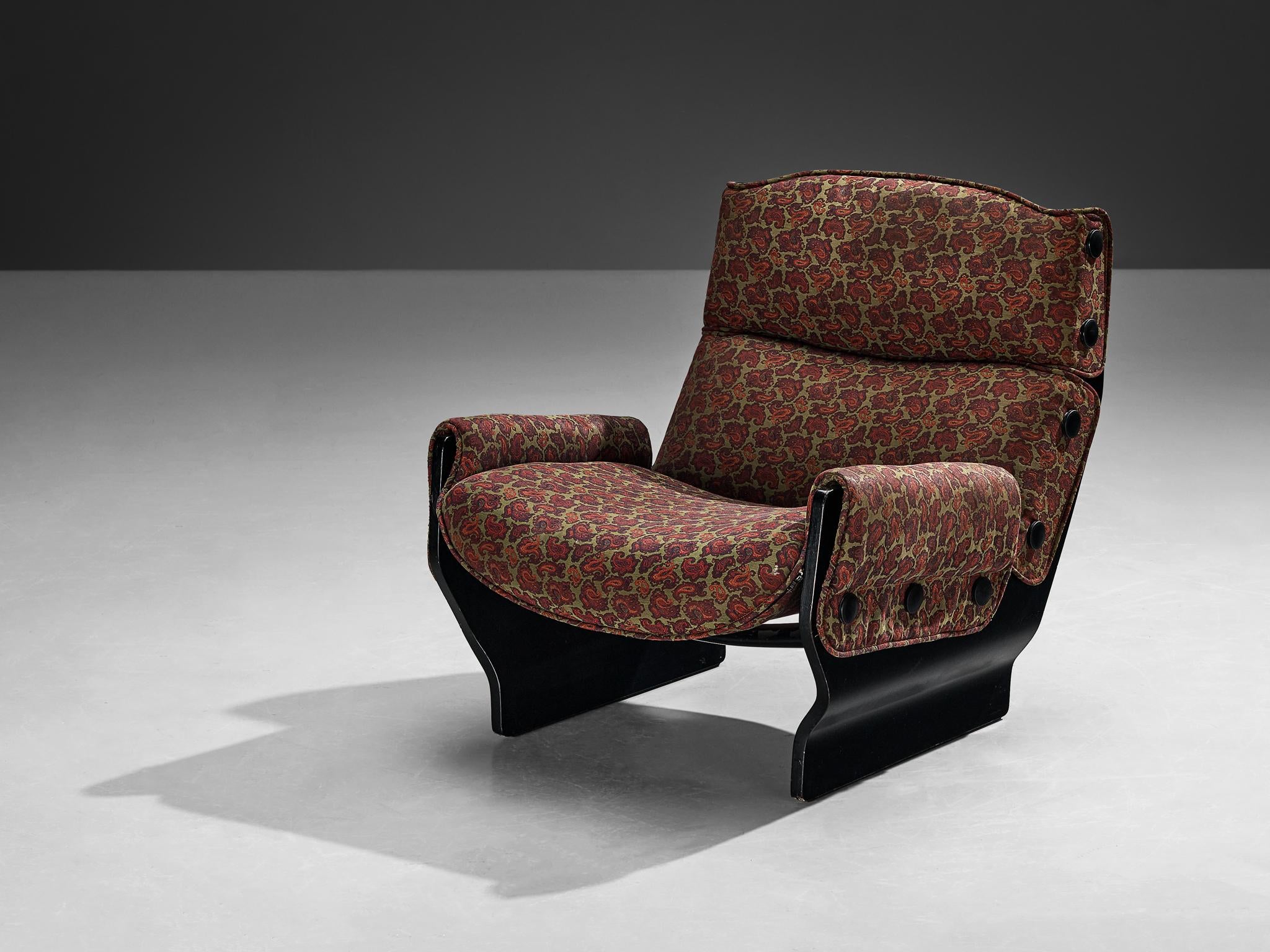 Osvaldo Borsani for Tecno 'Canada' Lounge Chair in Paisley Fabric and Wood seating Morentz