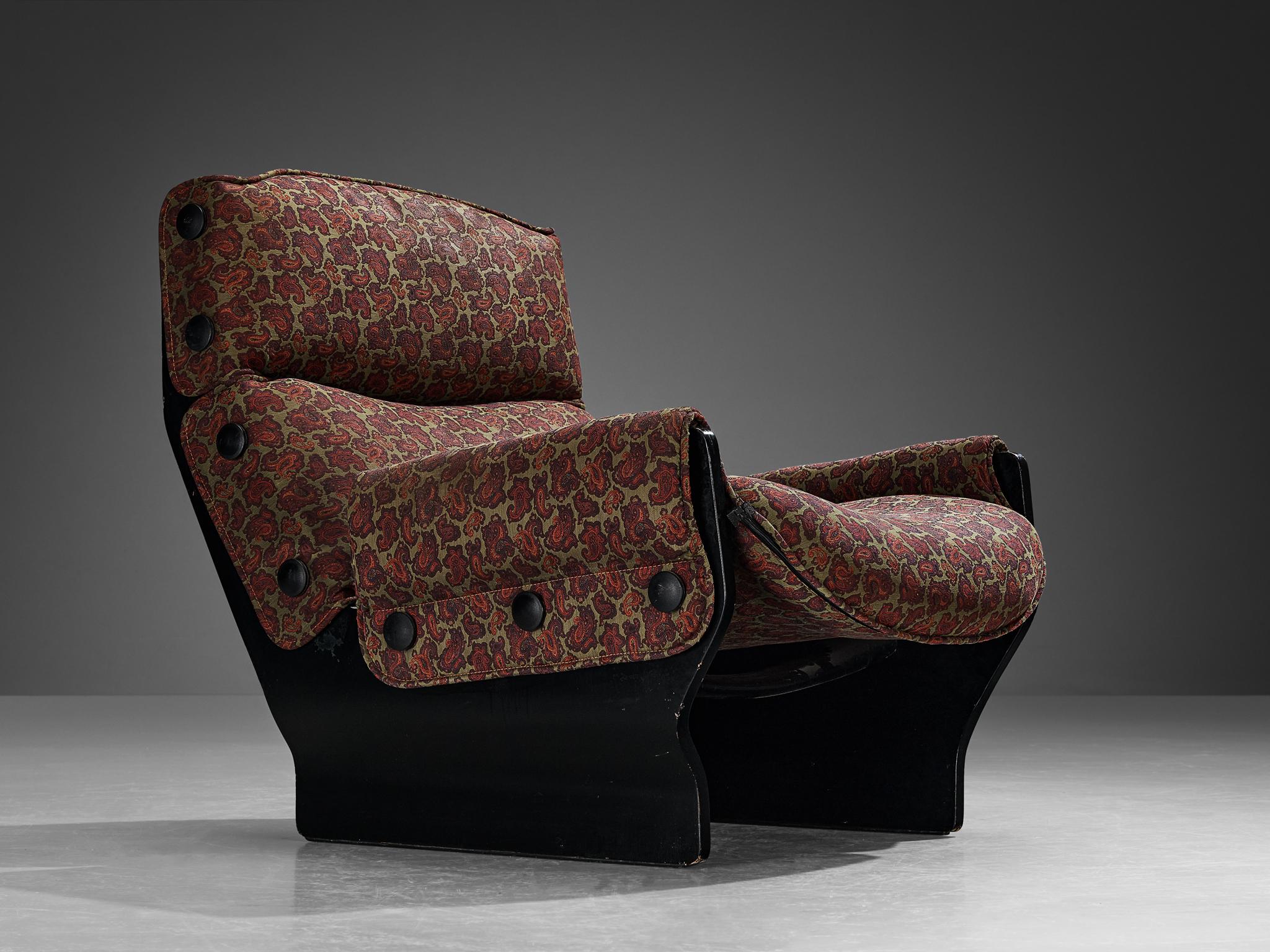 Osvaldo Borsani for Tecno 'Canada' Lounge Chair in Paisley Fabric and Wood seating Morentz
