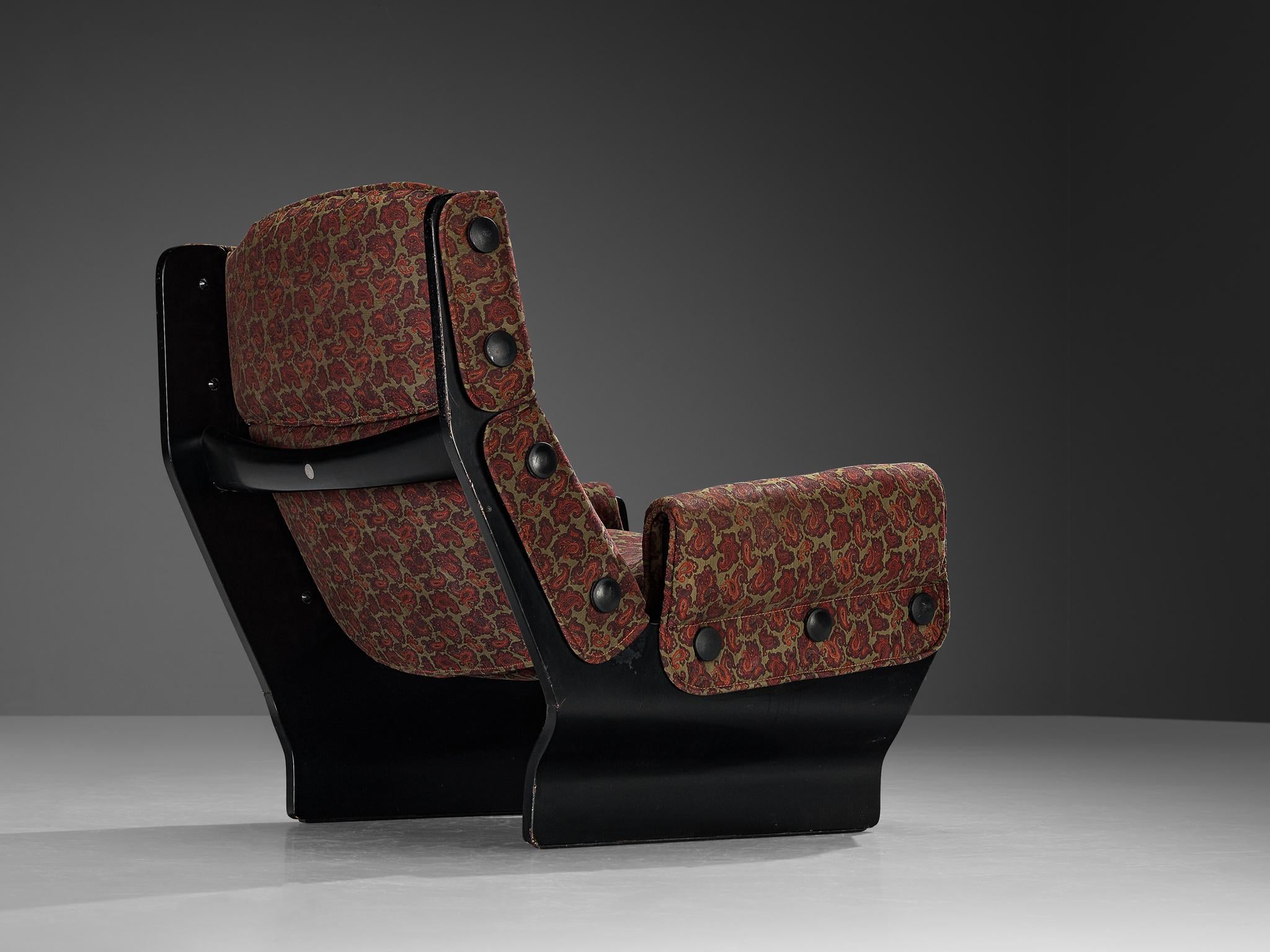 Osvaldo Borsani for Tecno 'Canada' Lounge Chair in Paisley Fabric and Wood seating Morentz