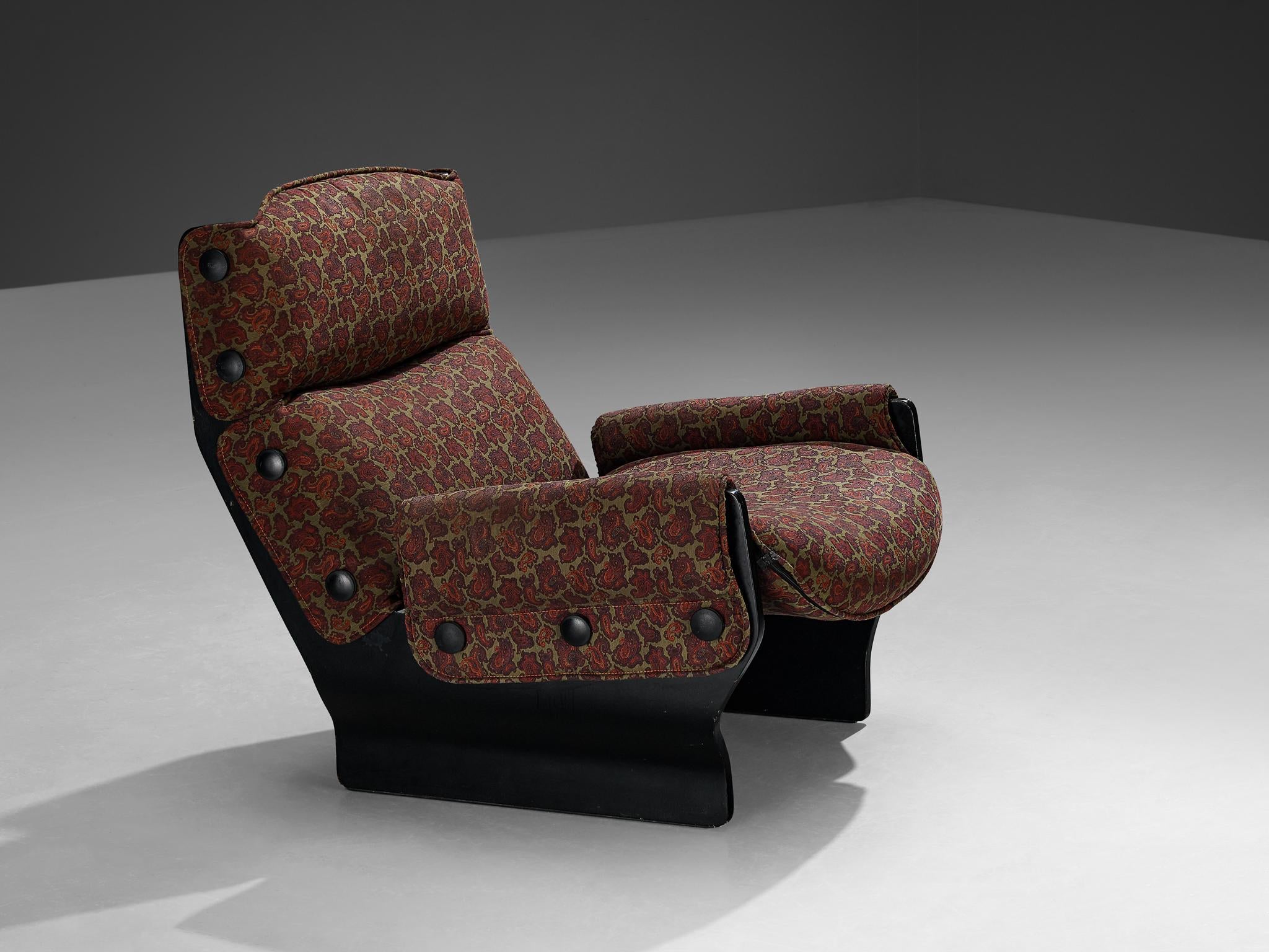 Osvaldo Borsani for Tecno 'Canada' Lounge Chair in Paisley Fabric and Wood seating Morentz