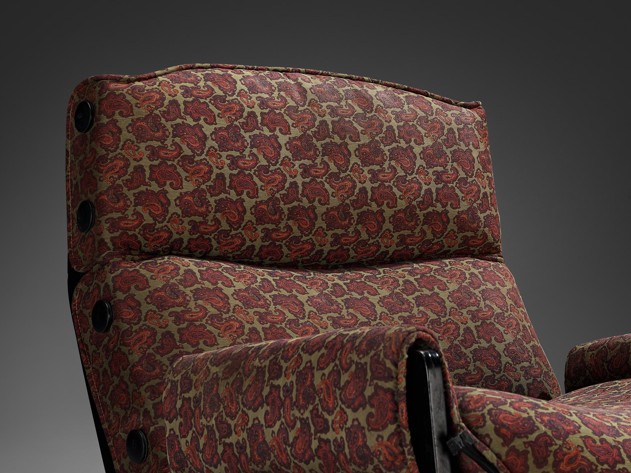 Osvaldo Borsani for Tecno 'Canada' Lounge Chair in Paisley Fabric and Wood seating Morentz