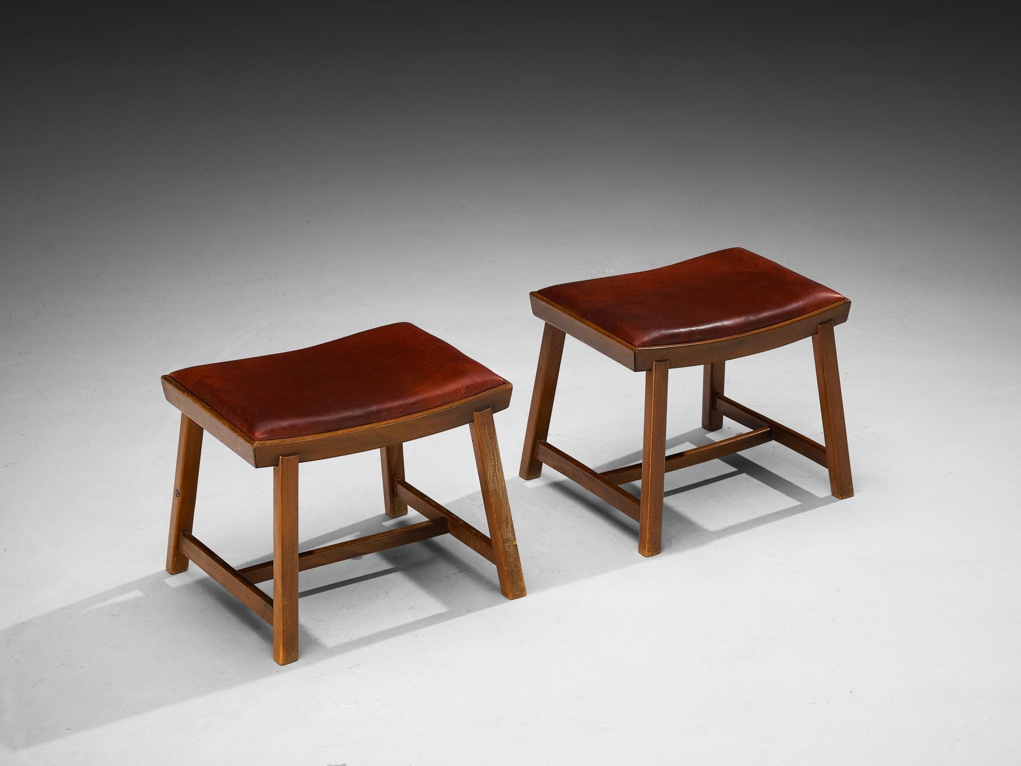 Jørgen Rohweder for Falsteds Møbelstelfabrik Stools in Wood and Leather seating Morentz