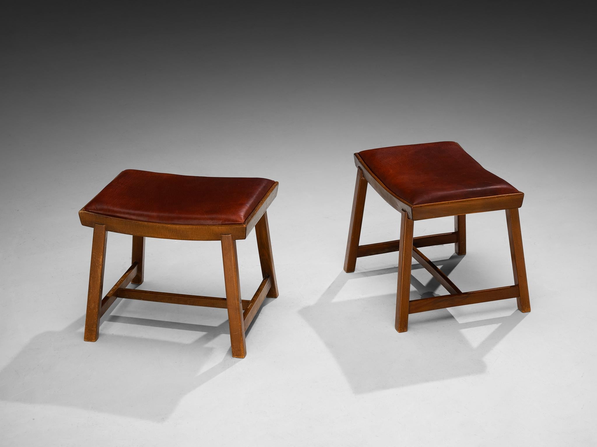 Jørgen Rohweder for Falsteds Møbelstelfabrik Stools in Wood and Leather seating Morentz