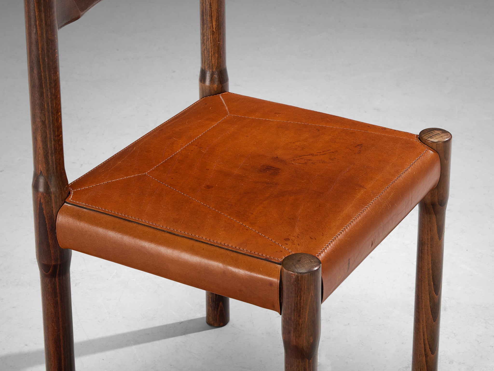 Vico Magistretti for Cassina Carimate Dining Chairs in Leather & Dark Wood seating Morentz