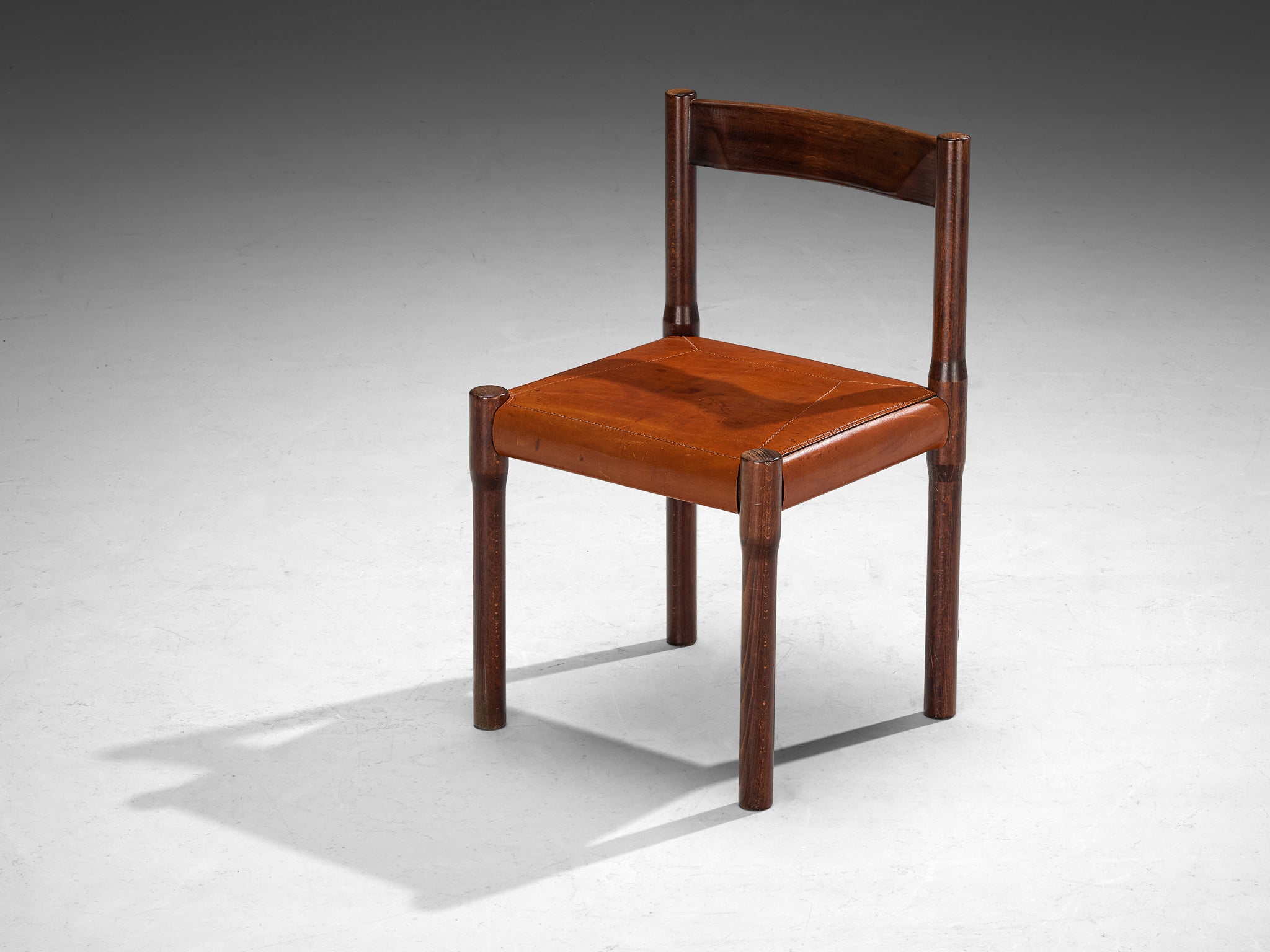 Vico Magistretti for Cassina Carimate Dining Chairs in Leather & Dark Wood Seating Morentz