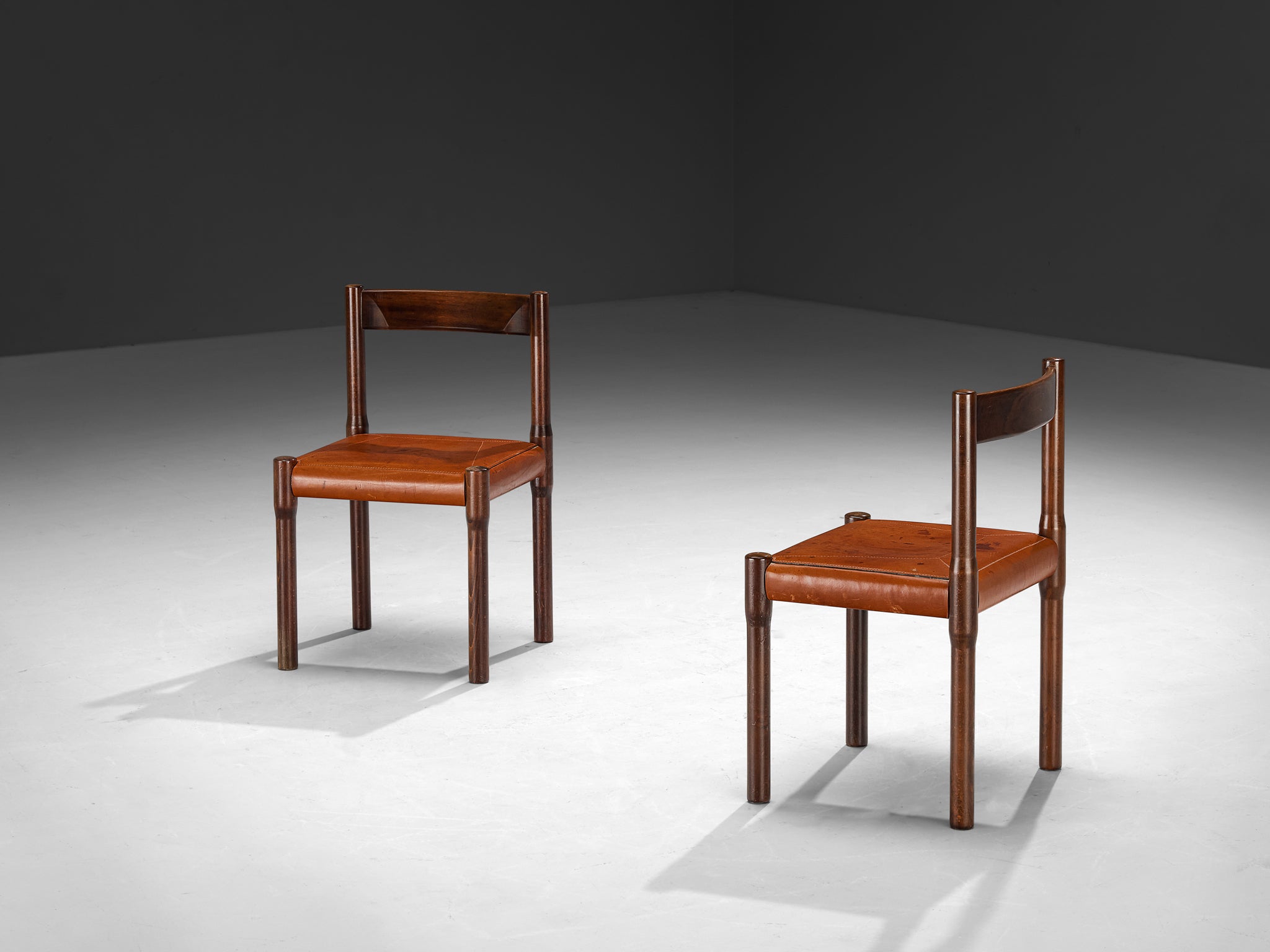 Vico Magistretti for Cassina Carimate Dining Chairs in Leather & Dark Wood Seating Morentz