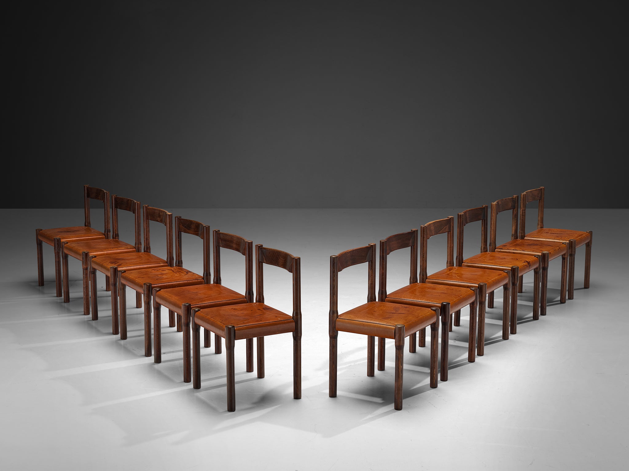 Vico Magistretti for Cassina Carimate Dining Chairs in Leather & Dark Wood Seating Morentz