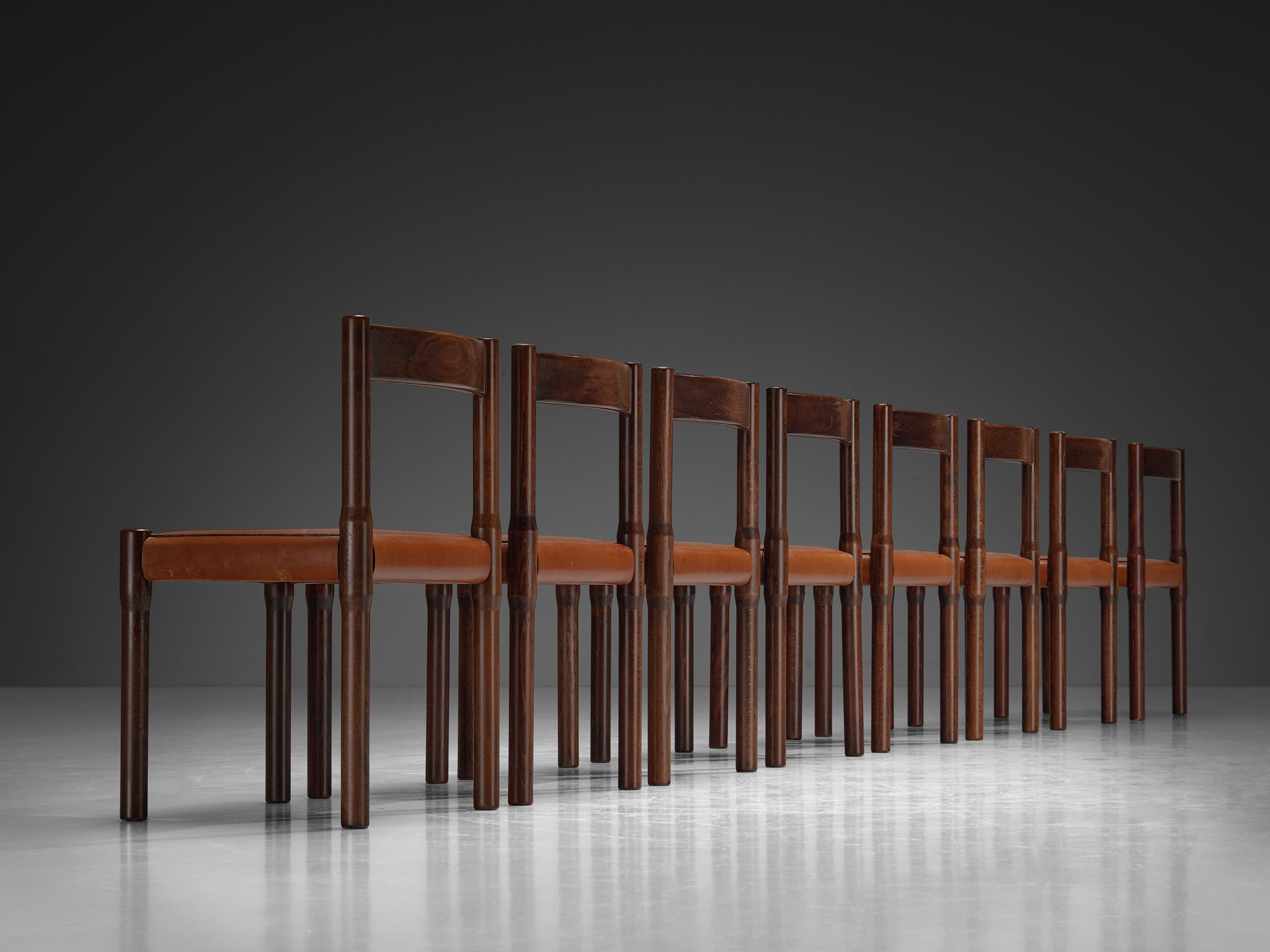 Vico Magistretti for Cassina Carimate Dining Chairs in Leather & Dark Wood Seating Morentz