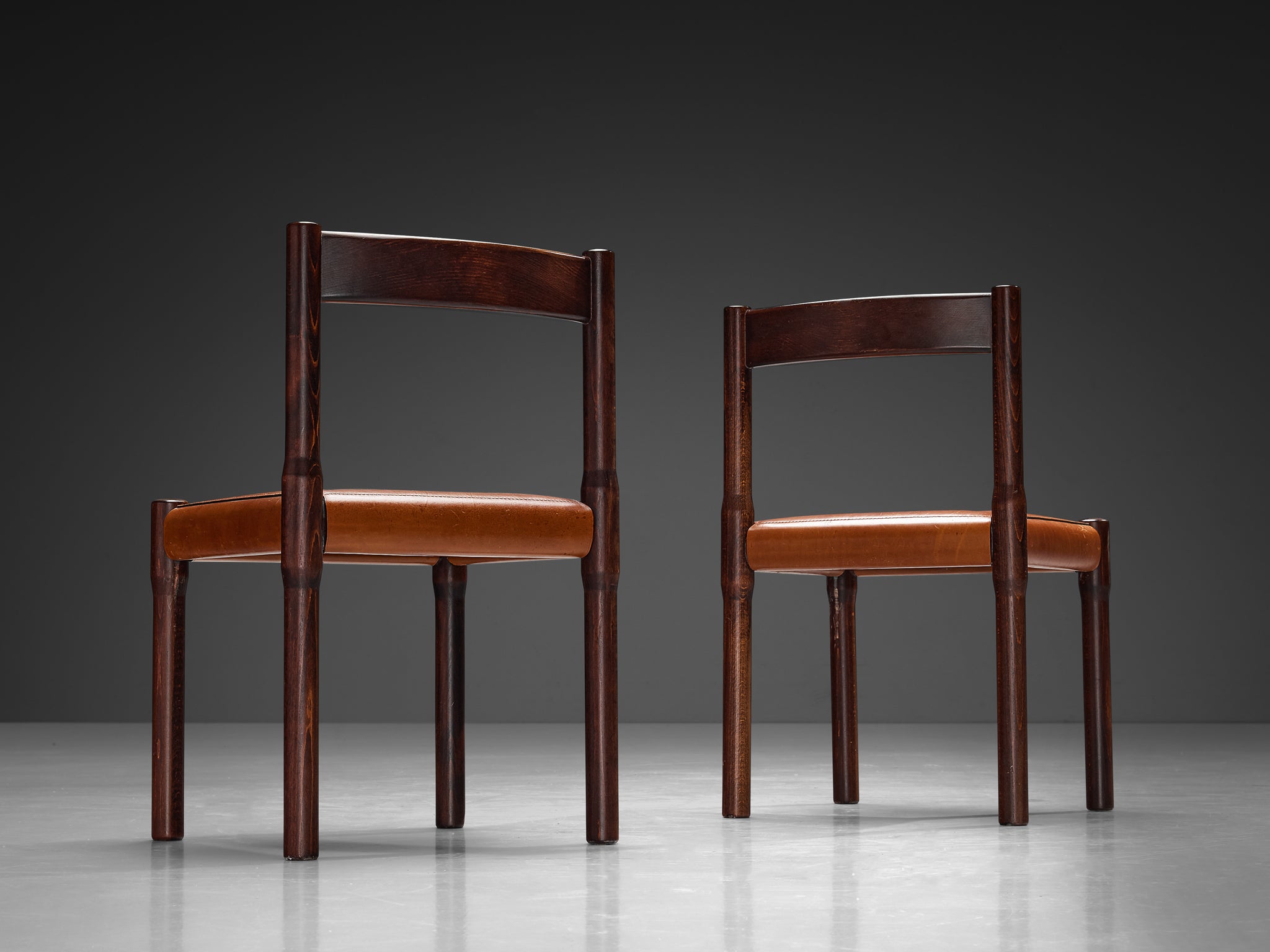 Vico Magistretti for Cassina Carimate Dining Chairs in Leather & Dark Wood Seating Morentz