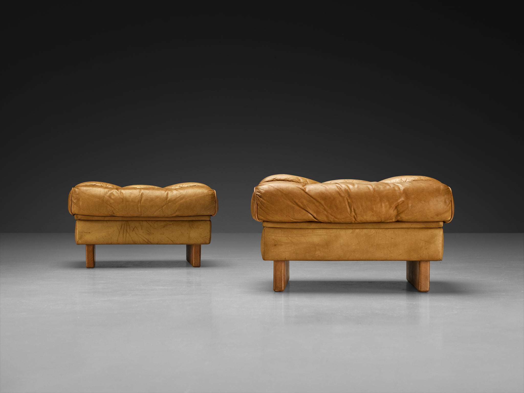Robert Haussmann for De Sede Pair of 'DS-P' Ottomans in Camel Brown Leather Seating Morentz