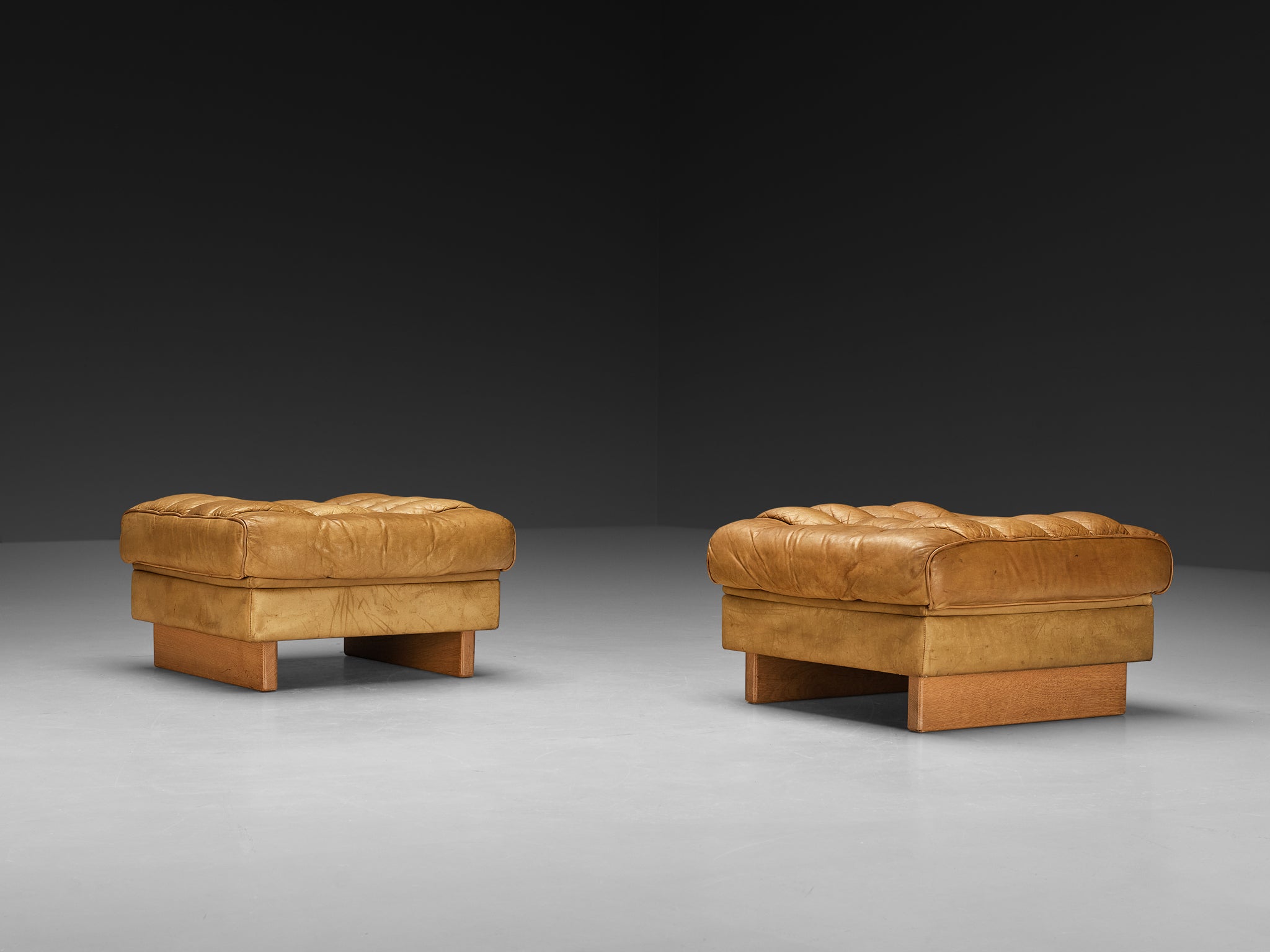 Robert Haussmann for De Sede Pair of 'DS-P' Ottomans in Camel Brown Leather Seating Morentz