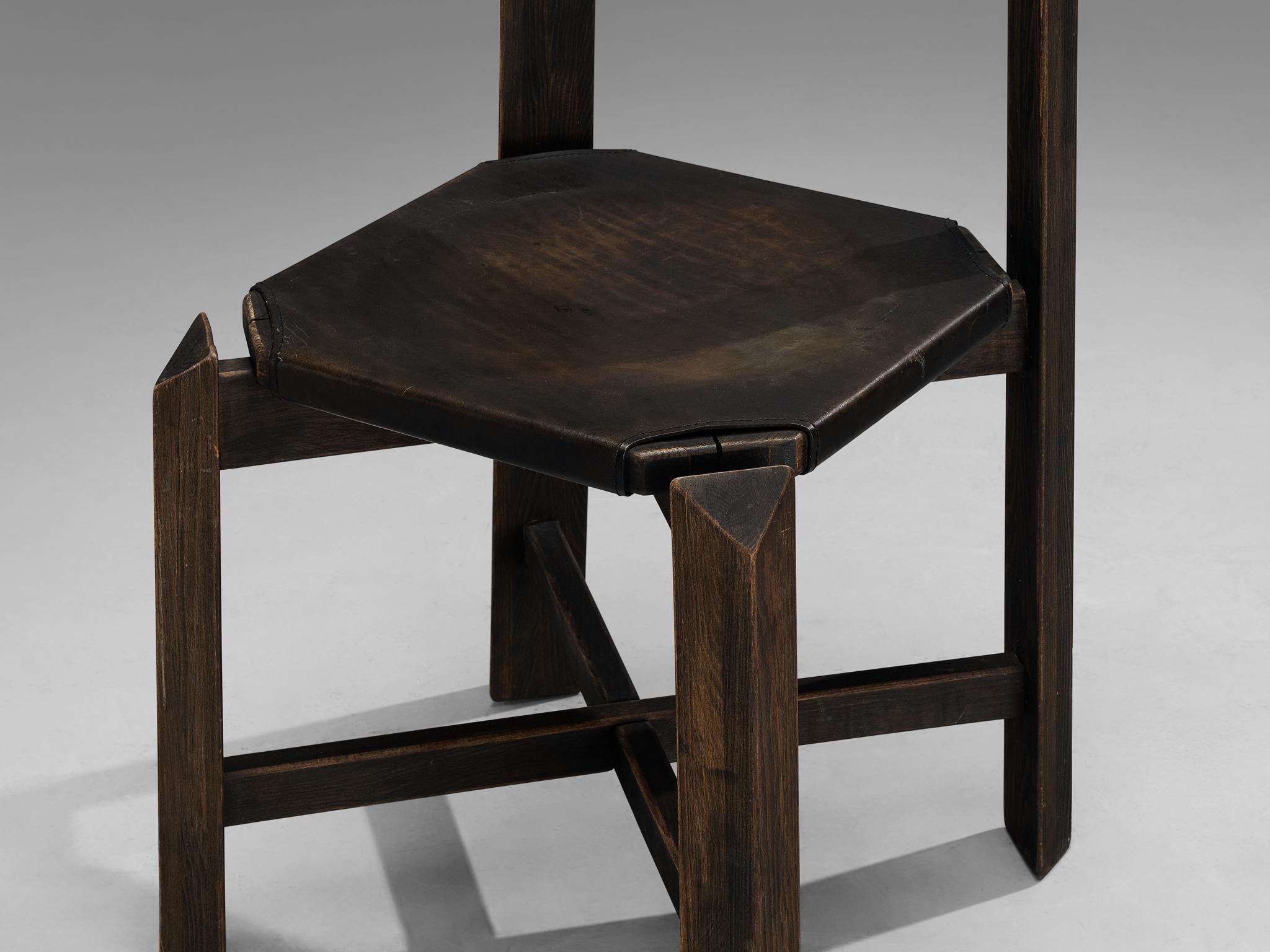 1970s Sturdy Dining Chair in Black Leather & Wood with Architectural Design seating Morentz