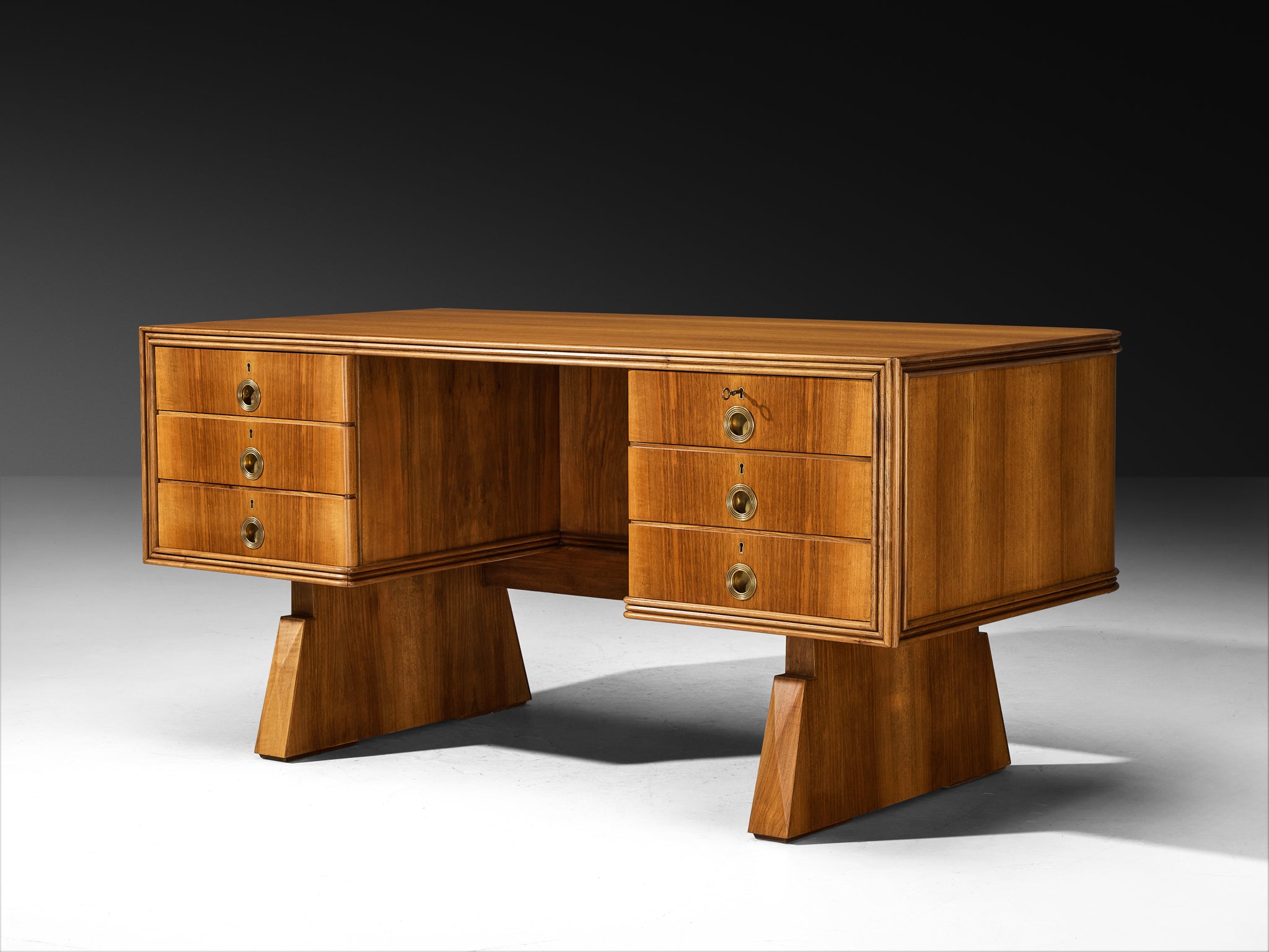 1950s Mid-Century Modern Italian Desk in Walnut and Brass Tables Morentz
