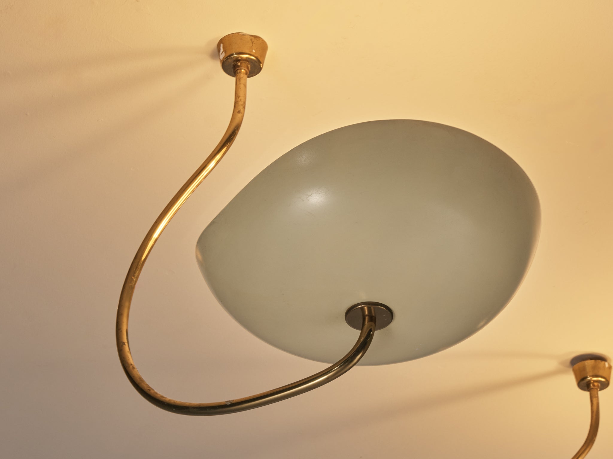 Lumen Organic Chandeliers in Brass with Cream Enameled Aluminum Shades 1950s Lighting Morentz