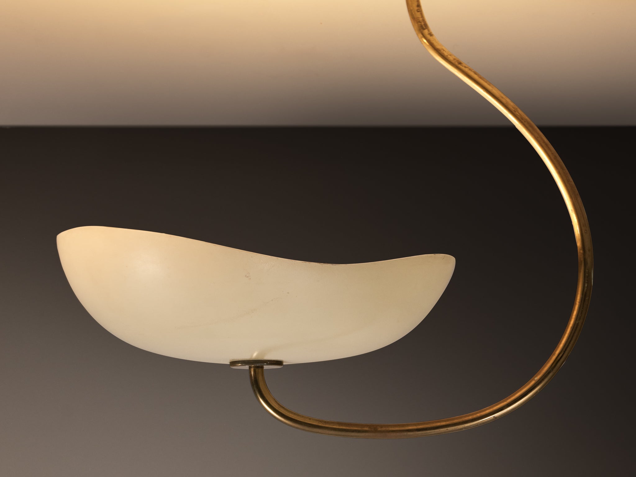Lumen Organic Chandeliers in Brass with Cream Enameled Aluminum Shades 1950s Lighting Morentz