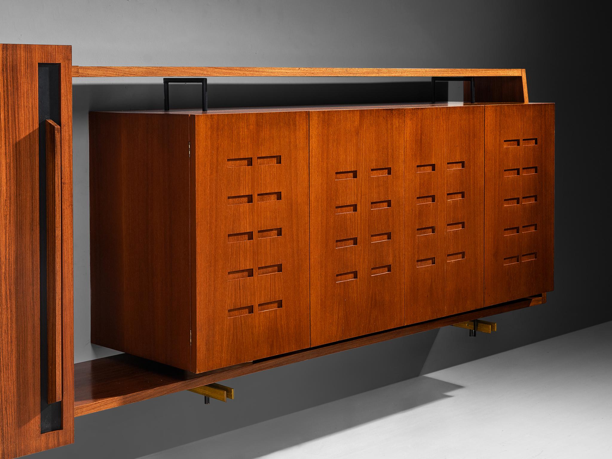 Merighi & Dall'Olmo Italian Floating Wall-Mounted Sideboard in Teak 1950s tables Morentz