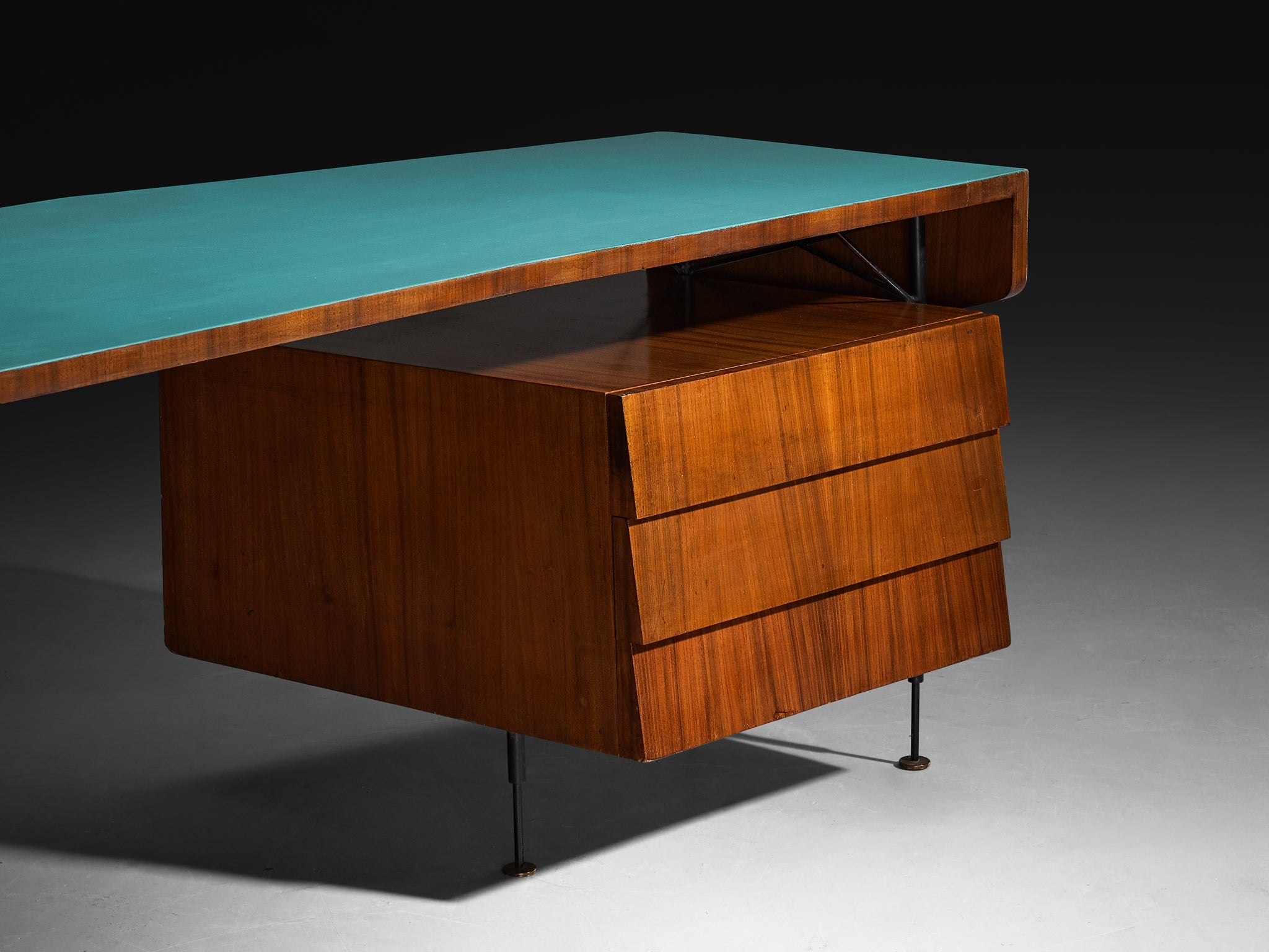 Merighi & Dall'Olmo Italian Desk in Teak, Iron and Turquoise Blue Top 1950s tables Morentz
