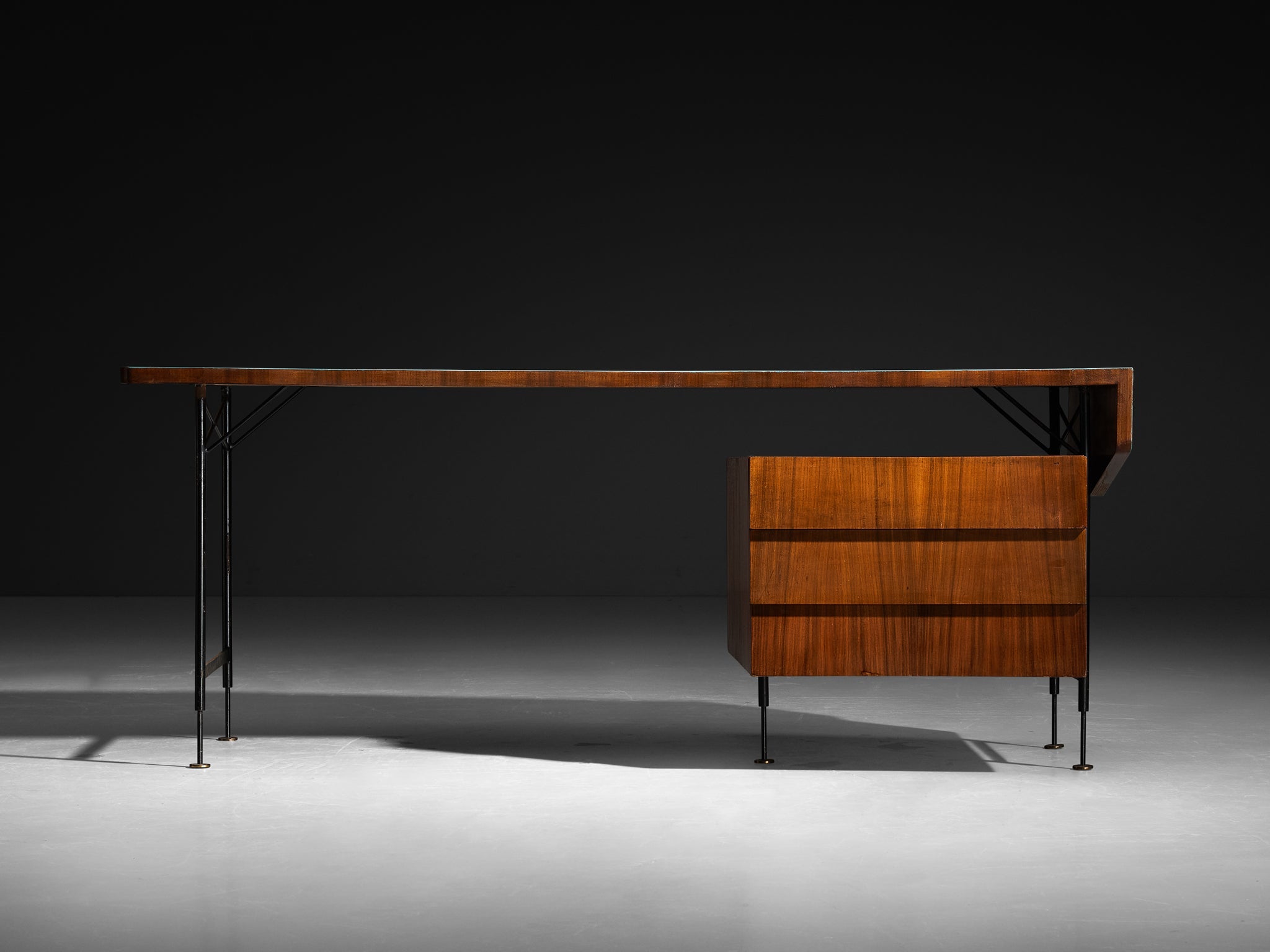 Merighi & Dall'Olmo Italian Desk in Teak, Iron and Turquoise Blue Top 1950s tables Morentz