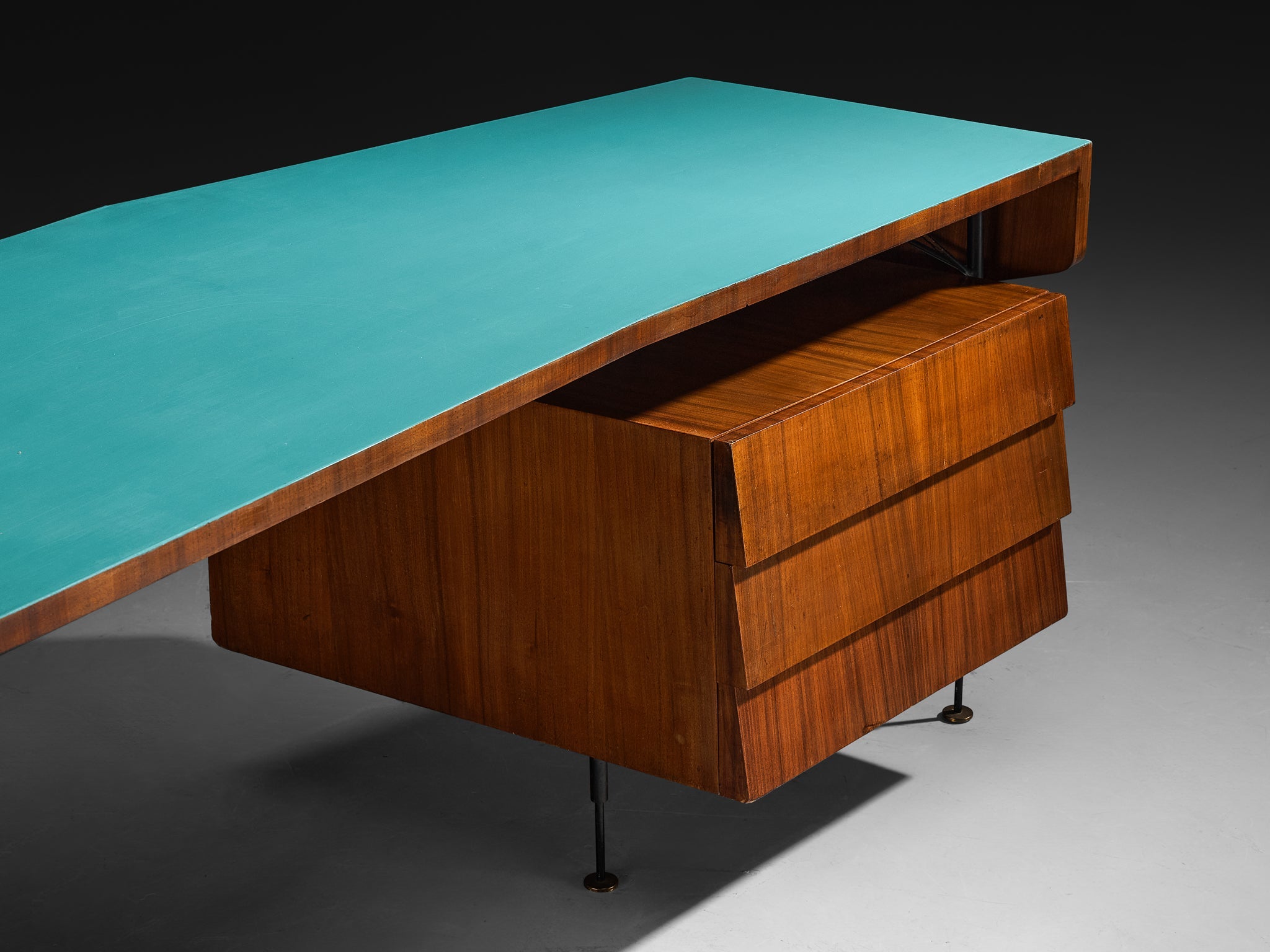 Merighi & Dall'Olmo Italian Desk in Teak, Iron and Turquoise Blue Top 1950s tables Morentz