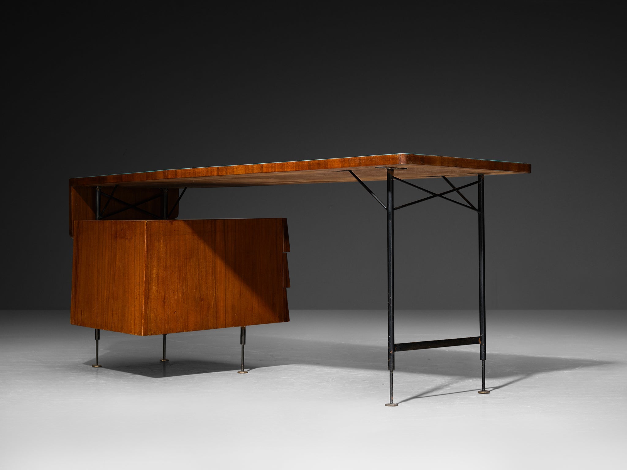Merighi & Dall'Olmo Italian Desk in Teak, Iron and Turquoise Blue Top 1950s tables Morentz