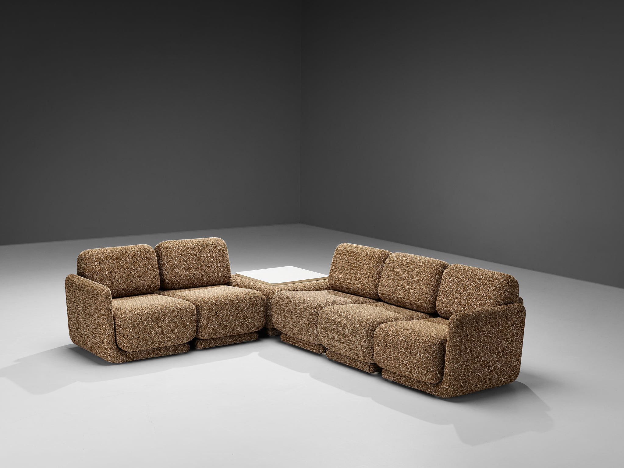 1970s Post-Modern Sectional Sofa in Beige Patterned Fabric Seating Morentz