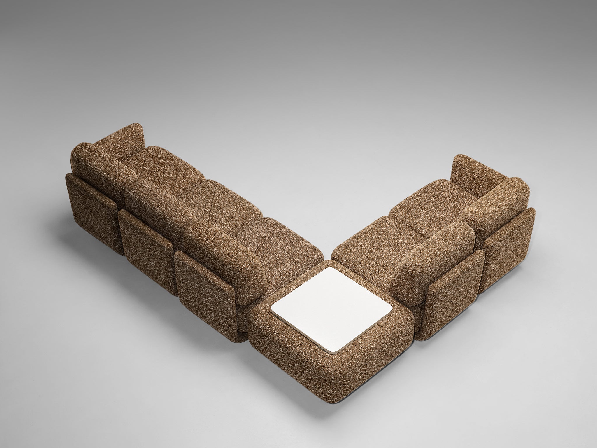 1970s Post-Modern Sectional Sofa in Beige Patterned Fabric Seating Morentz