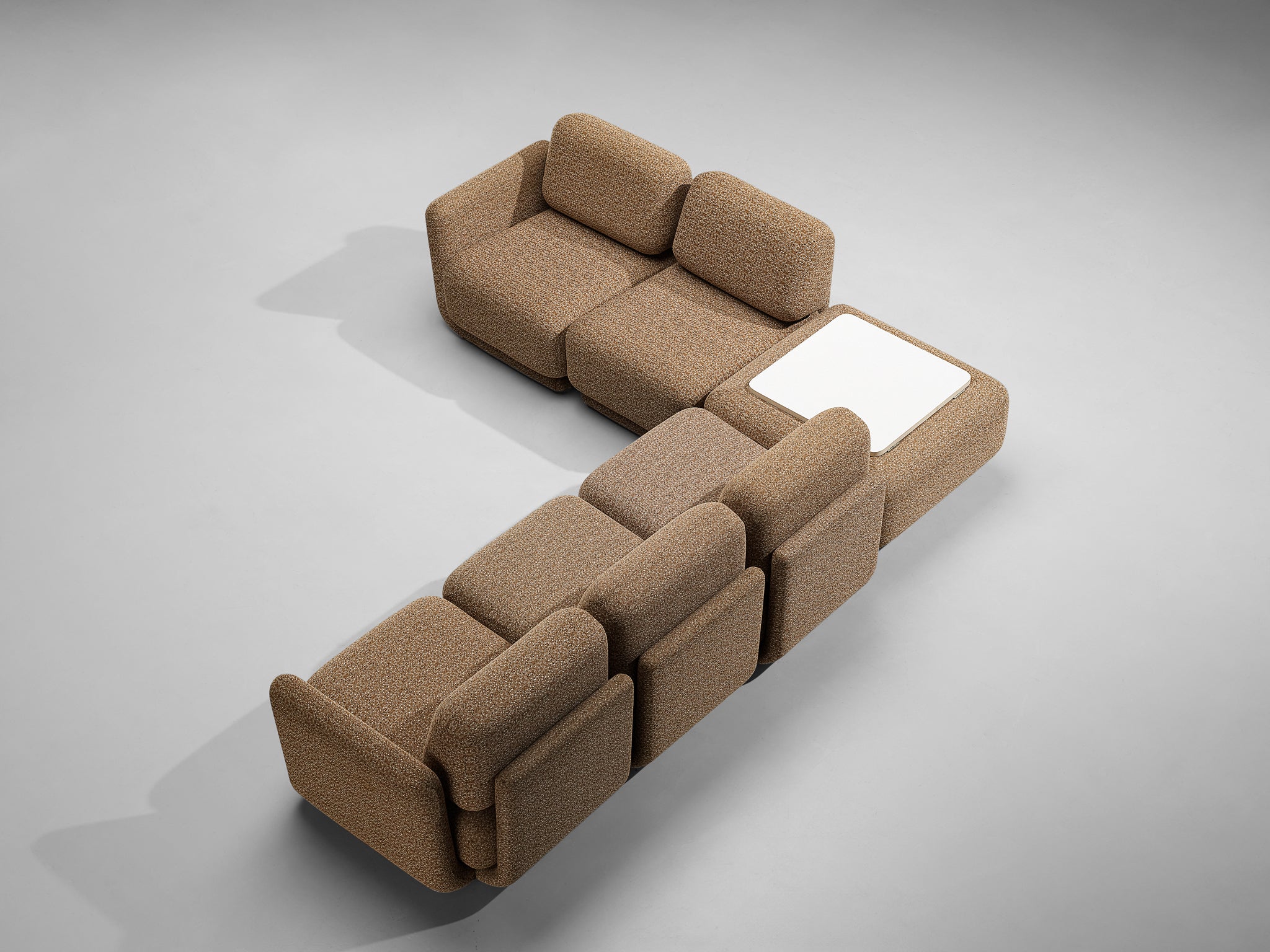 1970s Post-Modern Sectional Sofa in Beige Patterned Fabric Seating Morentz