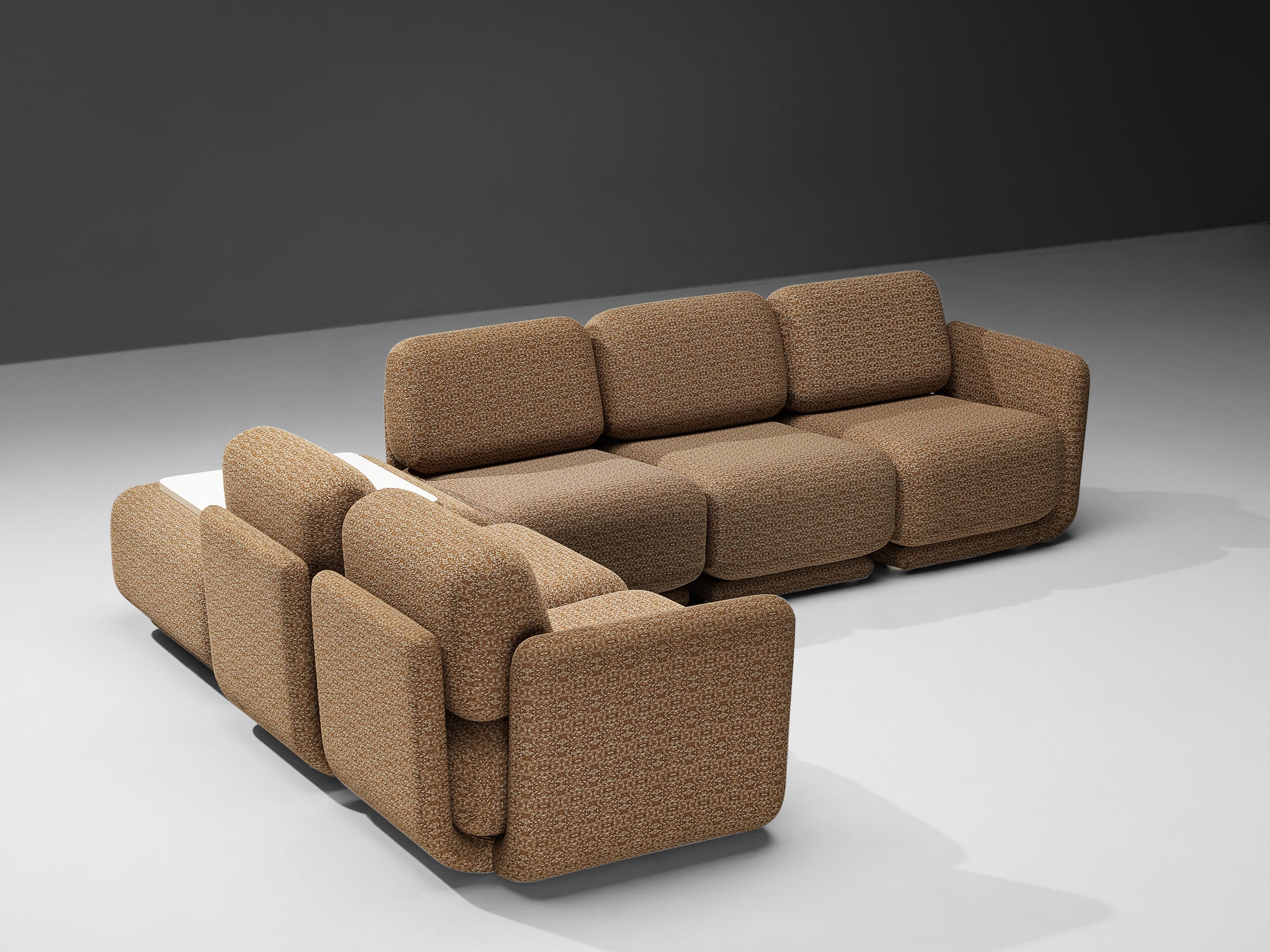 1970s Post-Modern Sectional Sofa in Beige Patterned Fabric Seating Morentz