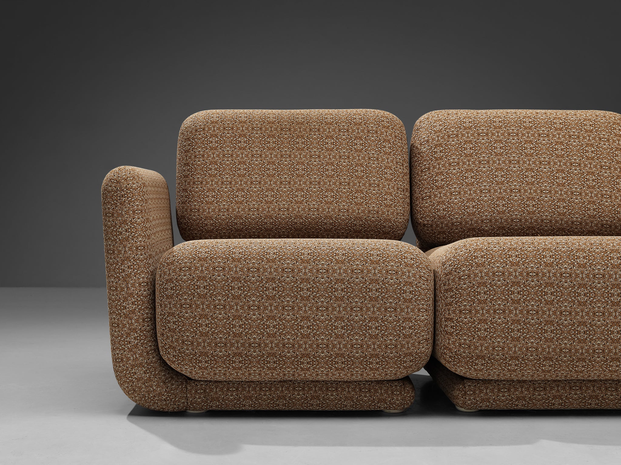 1970s Post-Modern Sectional Sofa in Beige Patterned Fabric Seating Morentz