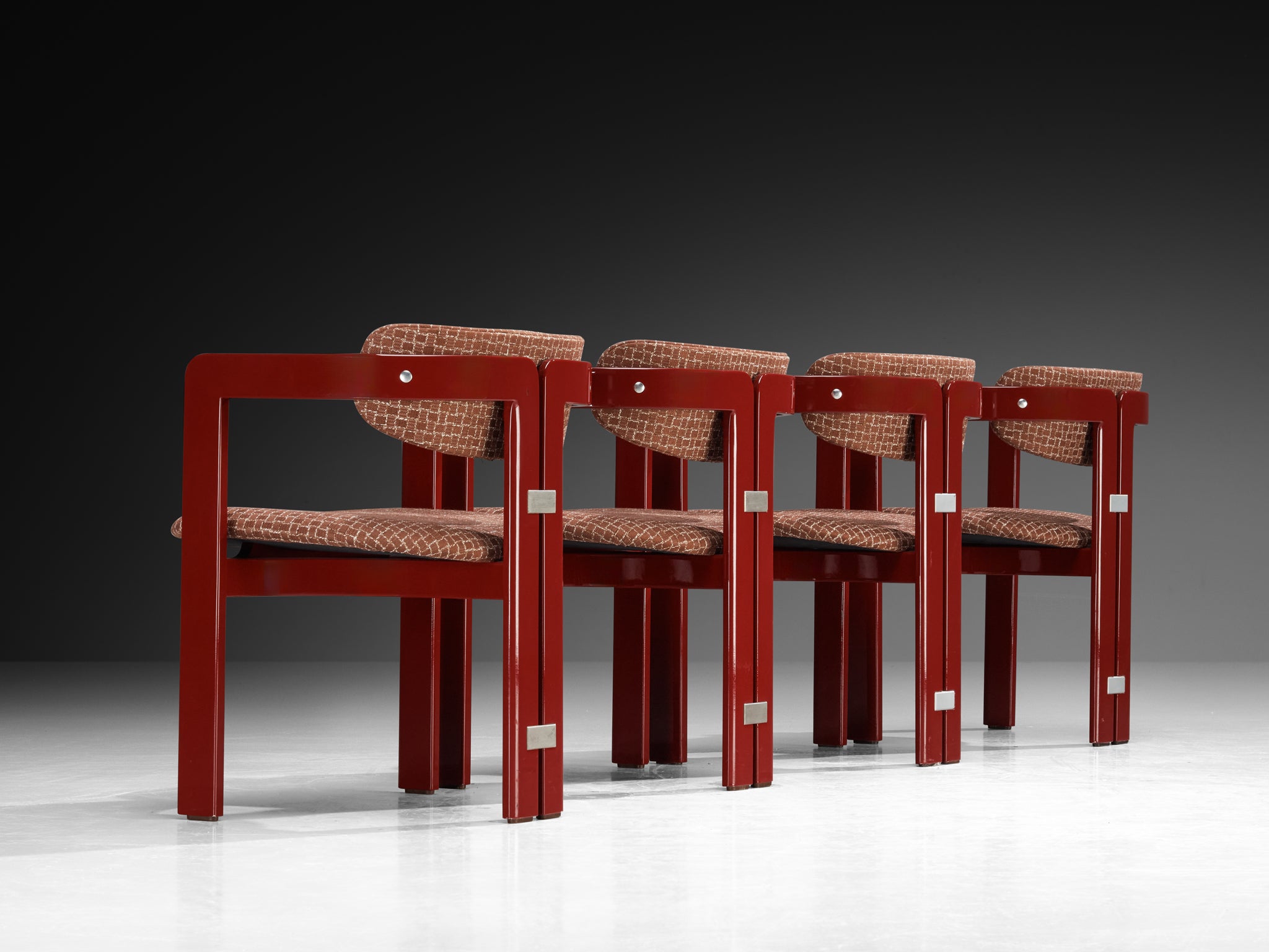 Augusto Savini for Pozzi Set of Four 'Pamplona' Dining Chairs in Red Lacquer Seating Morentz