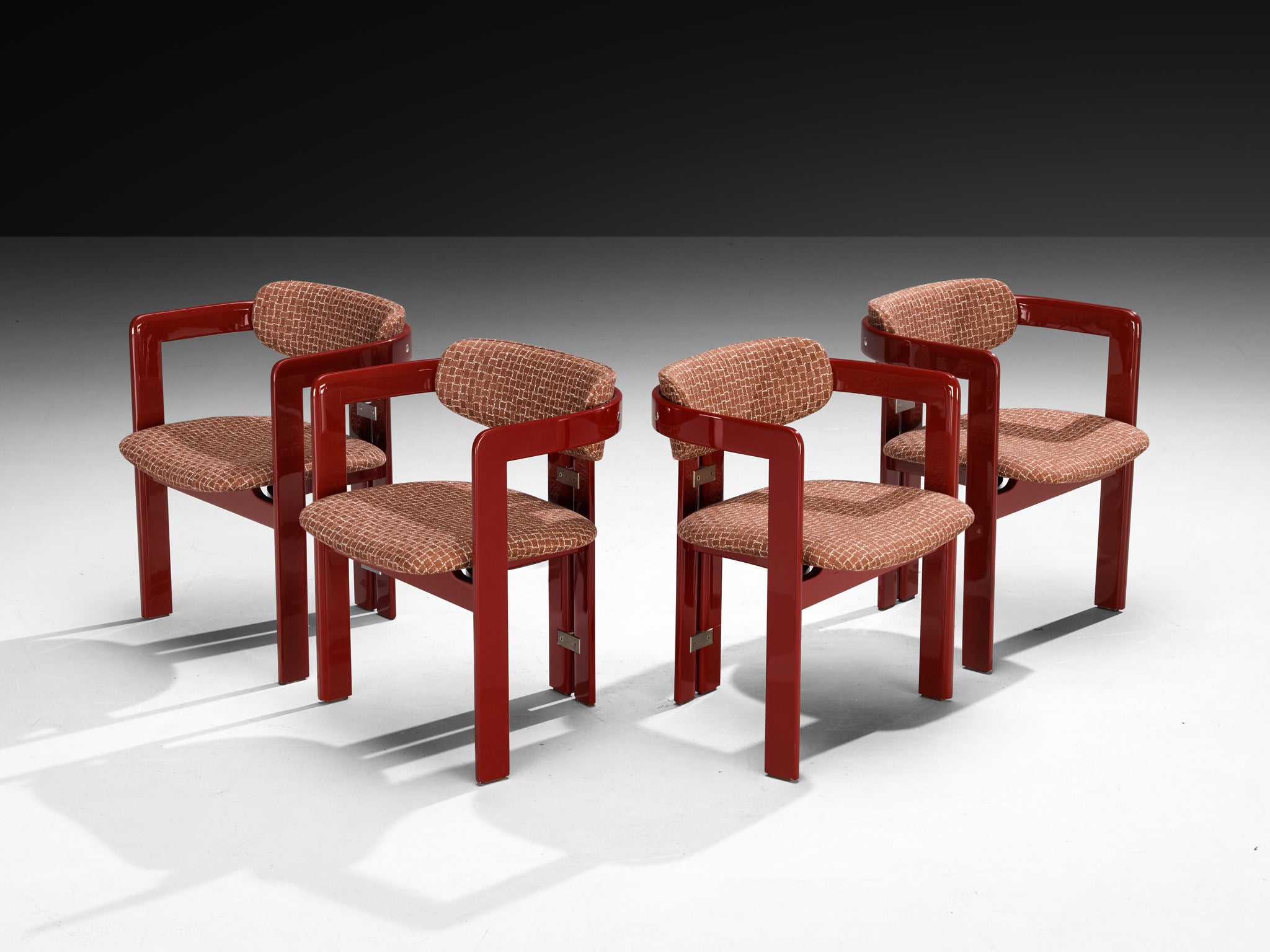 Augusto Savini for Pozzi Set of Four 'Pamplona' Dining Chairs in Red Lacquer Seating Morentz