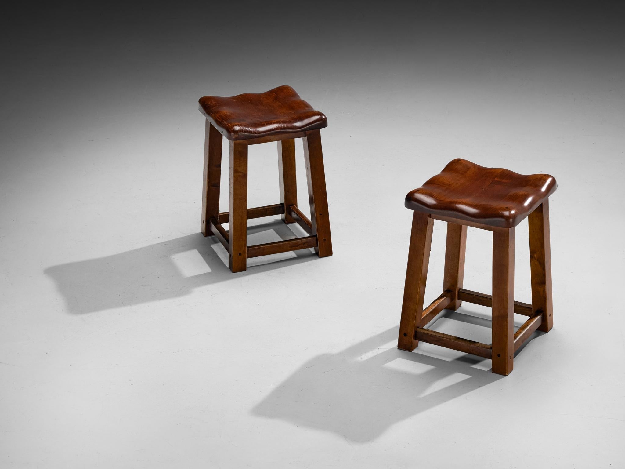 Sturdy Italian Stools with Handcrafted Organic Seats in Walnut seating Morentz