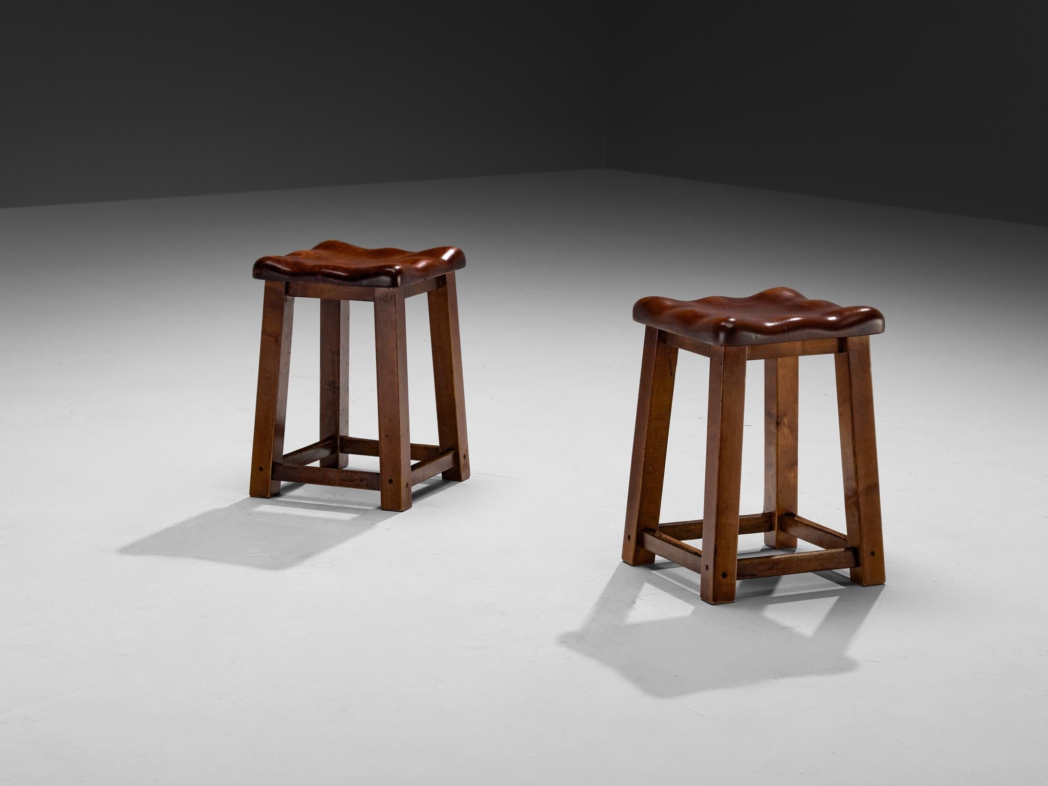 Sturdy Italian Stools with Handcrafted Organic Seats in Walnut seating Morentz