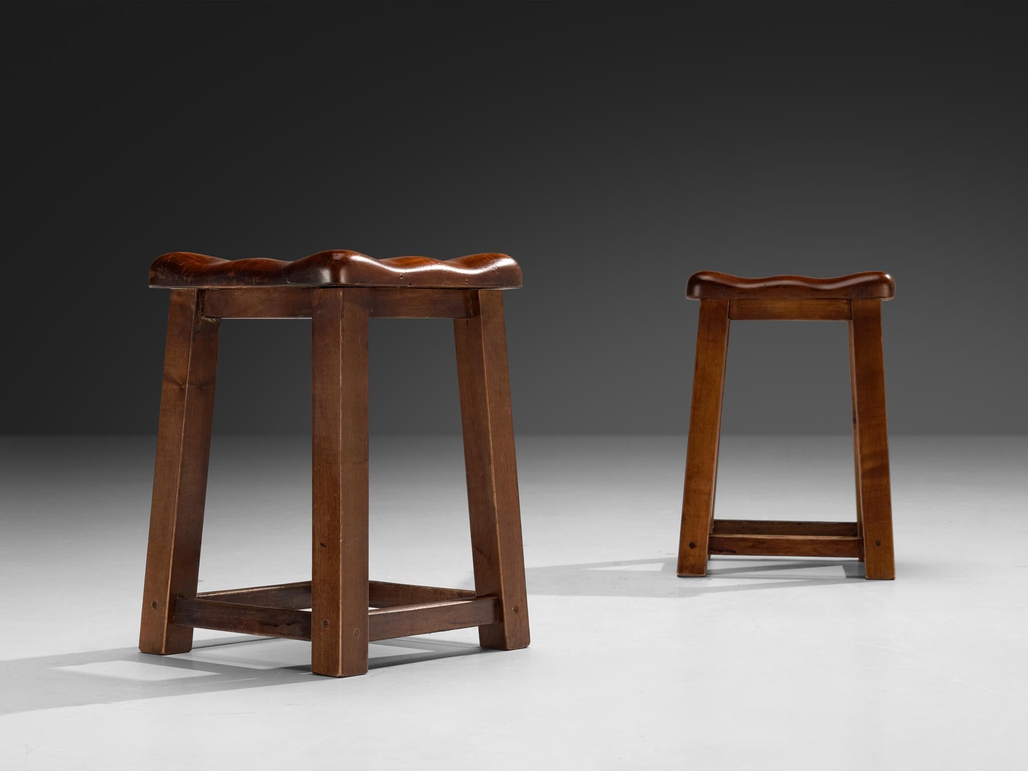 Sturdy Italian Stools with Handcrafted Organic Seats in Walnut seating Morentz